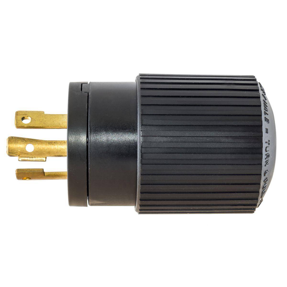 Wiring Device-Kellems HBL2621BK Grounding Male Standard Cord Mount Locking Plug, 250 VAC, 30 A, 2 Poles, 3 Wires, Black