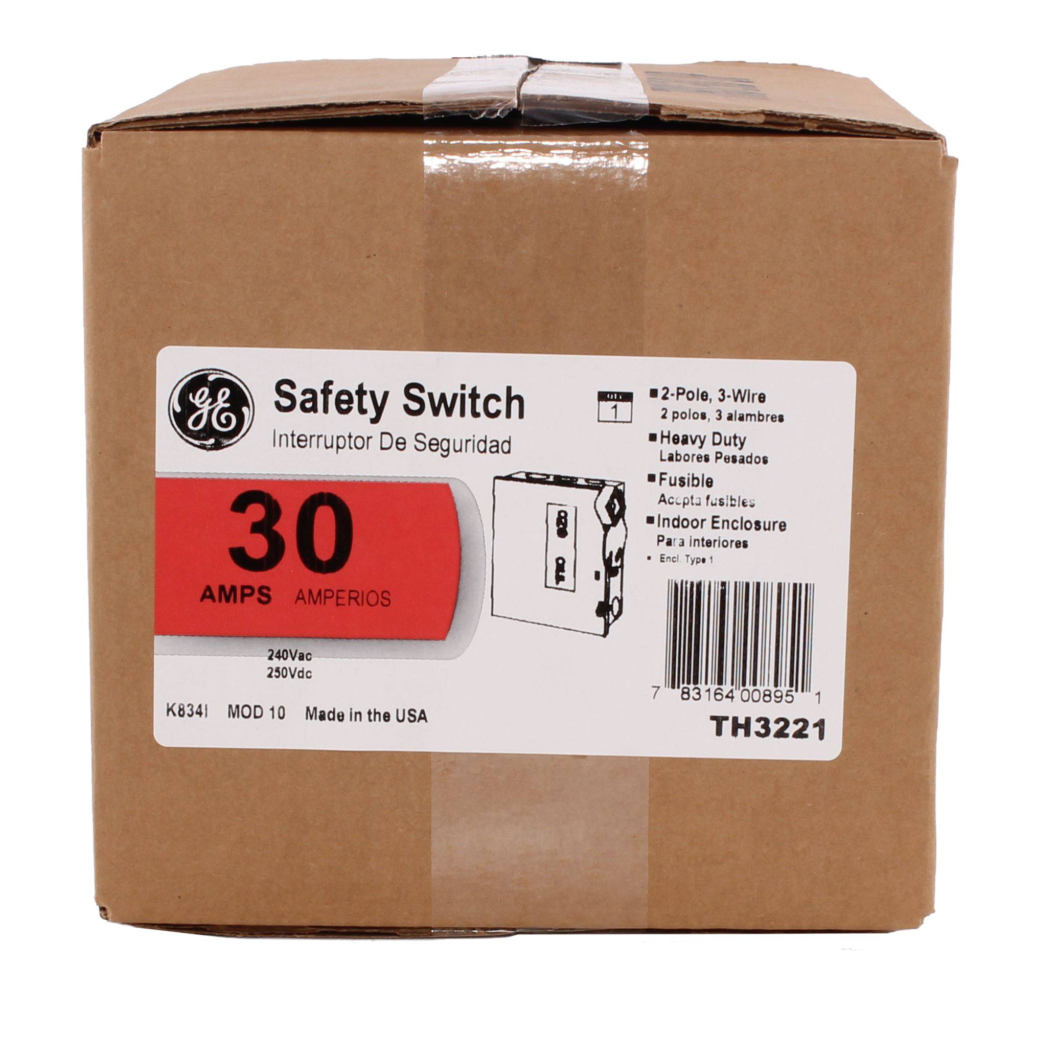 GE Spec-Setter™ TH3221 Fused Heavy Duty Safety Switch, 240 VAC, 30 A, 1-1/2 hp, 3 hp, 2 Poles