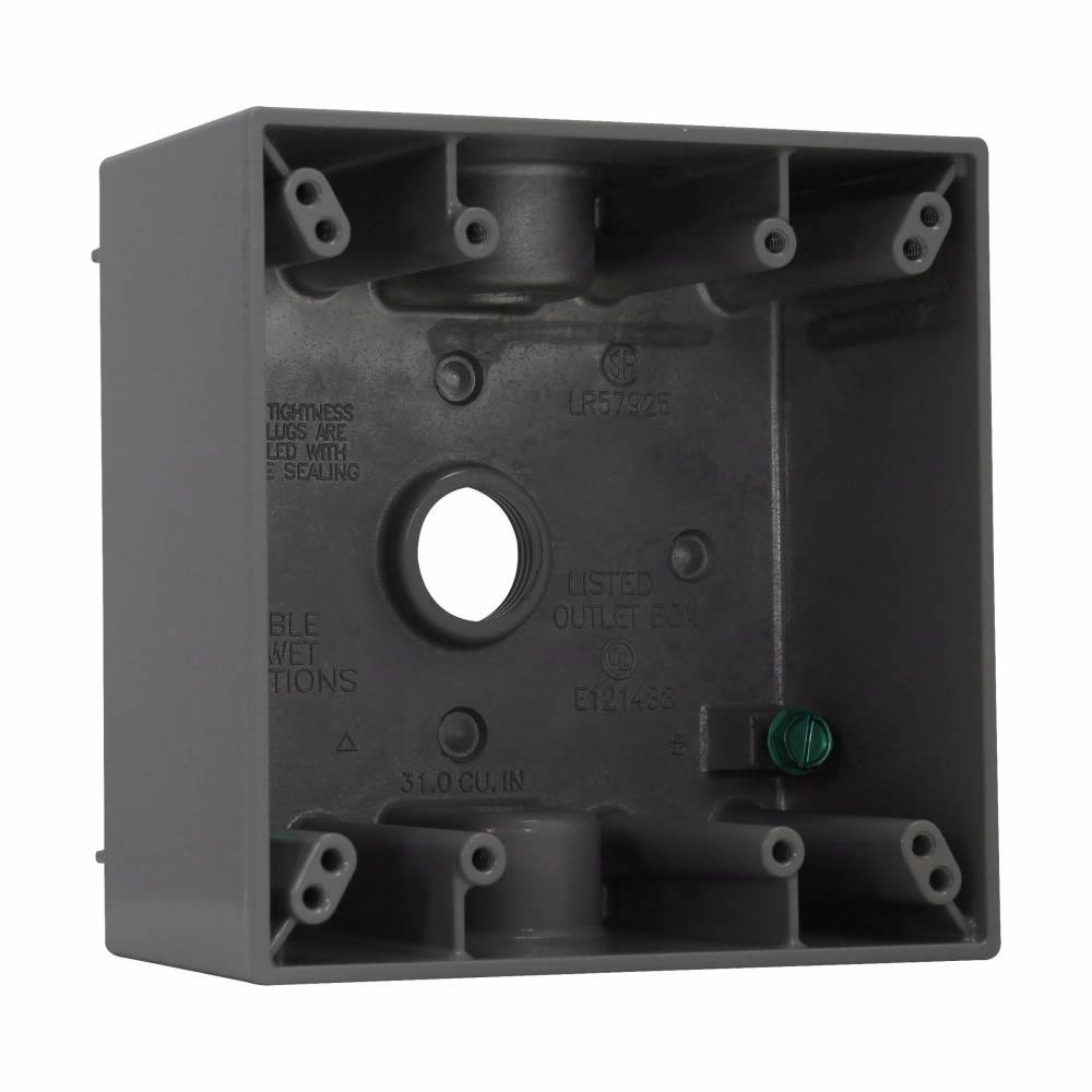 Crouse-Hinds TP7086 Corrosion-Resistant Weatherproof Outlet Box, Die-Cast Aluminum, 30.5 cu-in Capacity, 2 Gangs, 3 Outlets, 4-5/8 in W x 2 in D x 4-9/16 in H