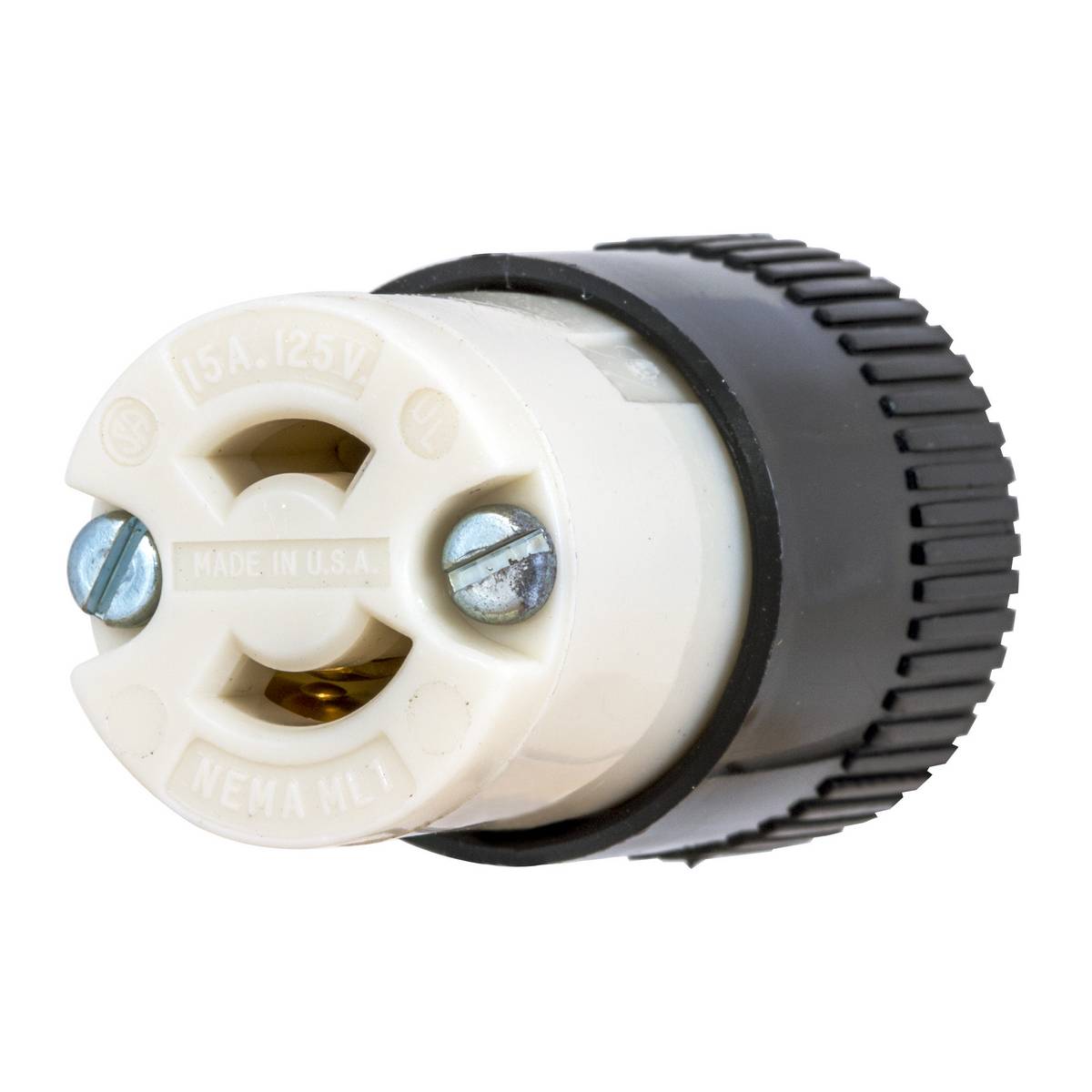 EATON Arrow Hart™ Hart-Lock® Eaton Wiring Devices 7464N Midget Locking Connector, 125 VAC, 15 A, 2 Poles, 2 Wires, Black