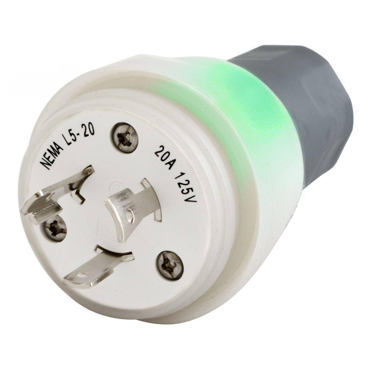 Wiring Device-Kellems Twist-Lock® HBL26W47WC 1-Phase Grounding Illuminated Male Standard Watertight Cord Mount Locking Plug, 125 VAC, 20 A, 2 Poles, 3 Wires, Clear