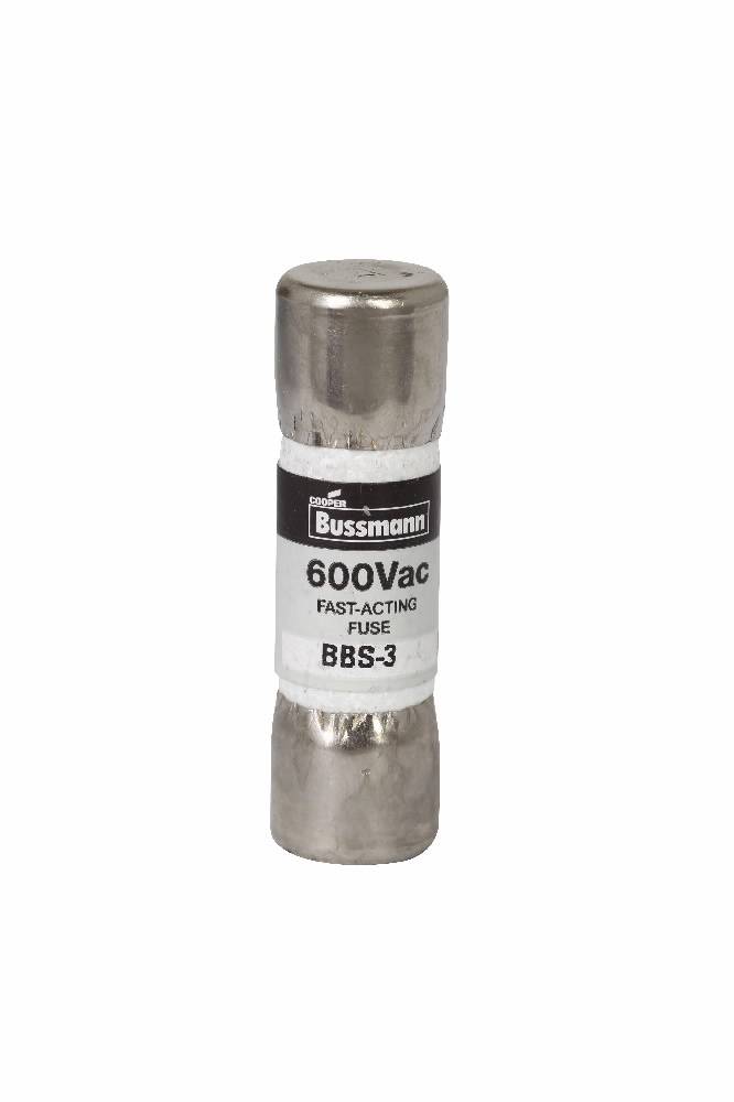 Bussmann BBS-3 Fast Acting Low Voltage Supplemental Midget Fuse, 3 A, 600 VAC, 10000 A Interrupt, Class: Supplemental, Cartridge Body