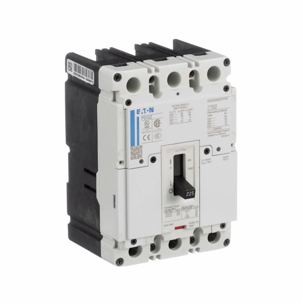 EATON Power Defense™ PDG23F0225TFFJ Power Defense Molded Case Circuit Breaker, 600 VAC, 225 A, 25 kA Interrupt, 3 Poles, T-M (Fxd-Fxd) TU Trip