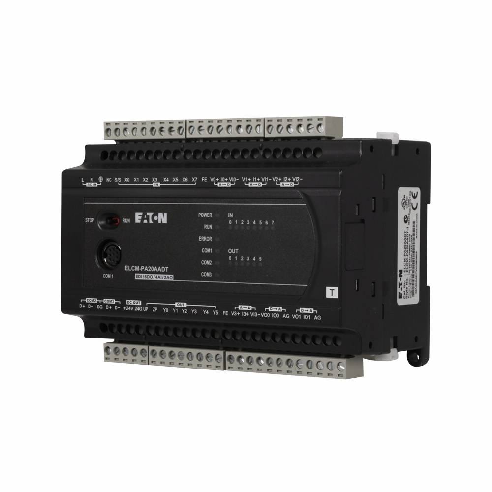EATON ELCM-PA20AADR Type ELCM Analog Programmable Logic Controller, 120 VAC, 24 VDC, 400 mA, 8-Digital, 4-Analog Inputs, 6-Relay, 2-Analog Outputs