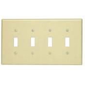 Leviton® PJ4-W Midway Size Traditional Wallplate, 4 Gangs, 4.875 in H x 8.56 in W, Thermoplastic, White