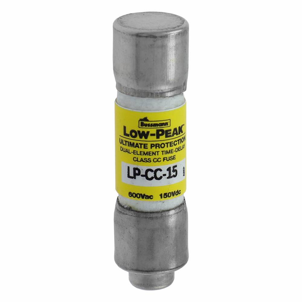 Bussmann Low-Peak™ LP-CC-15 Current Limiting Time Delay Fuse, 15 A, 600 VAC/150 VDC, 20/200 kA Interrupt, CC Class, Cylindrical Body