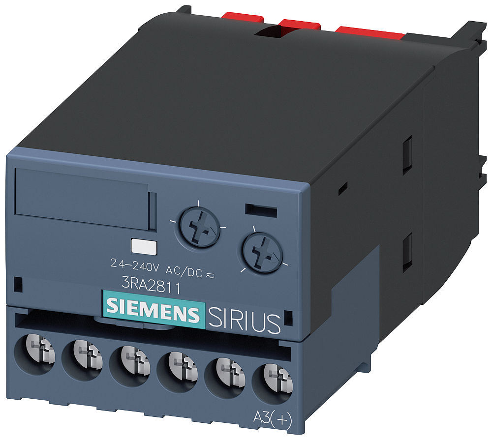 Siemens 3RA28111CW10 Electronic Solid State Time Relay With Semiconductor Output, Varistor Surge Suppressor, 0.05 to 100 s Setting, 1NO Contact