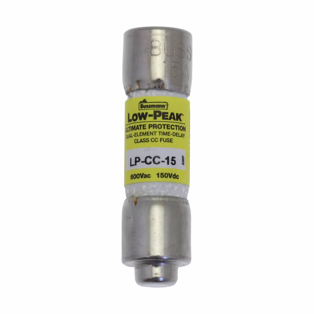 Bussmann Low-Peak™ LP-CC-15 Current Limiting Time Delay Fuse, 15 A, 600 VAC/150 VDC, 20/200 kA Interrupt, CC Class, Cylindrical Body