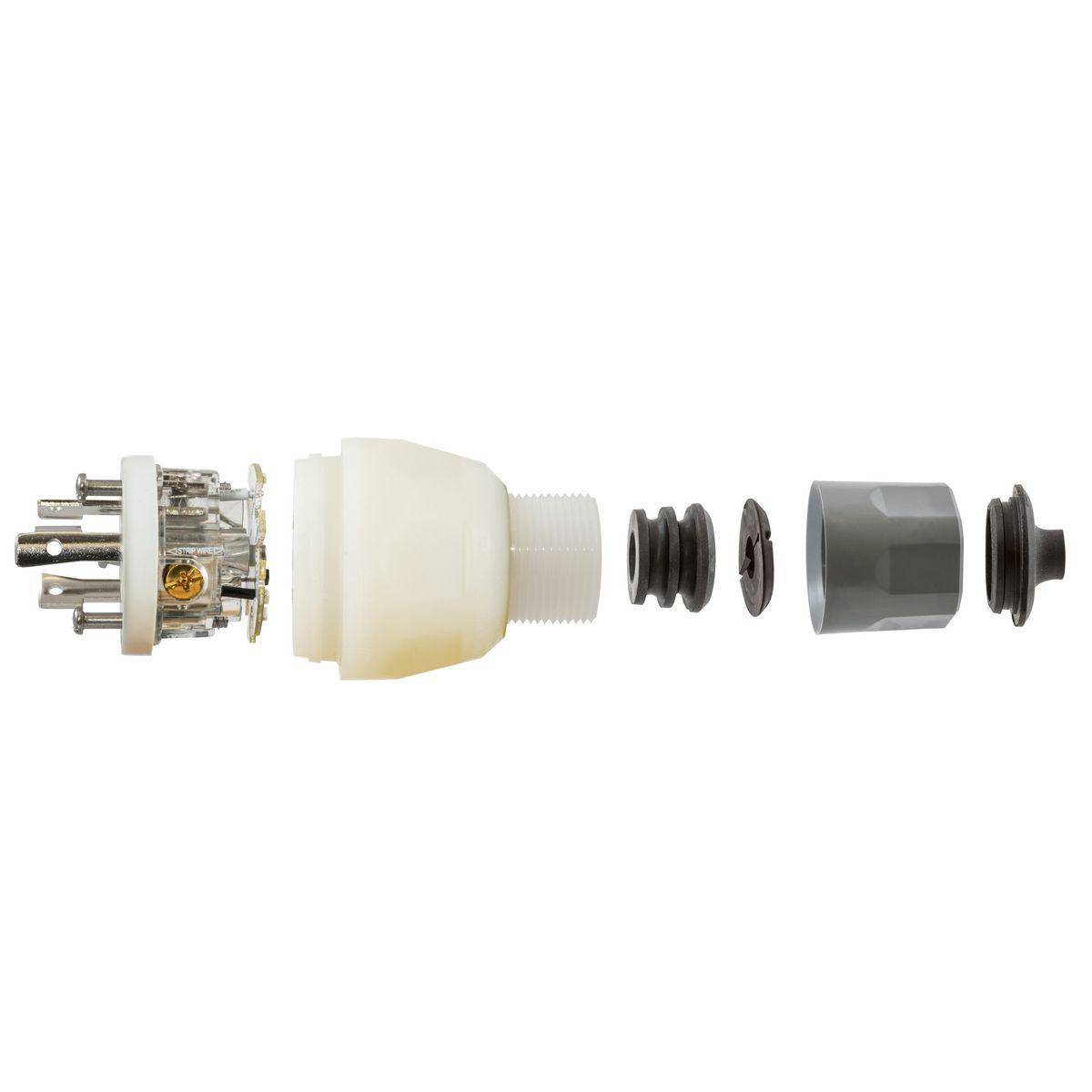 Wiring Device-Kellems Twist-Lock® HBL26W47WC 1-Phase Grounding Illuminated Male Standard Watertight Cord Mount Locking Plug, 125 VAC, 20 A, 2 Poles, 3 Wires, Clear