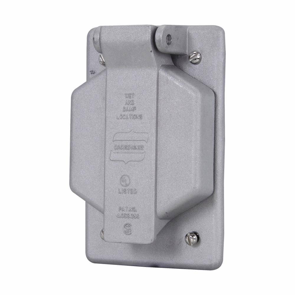 EATON WLRS2 WLRS Single Spring Door Cover, 1-1/2 in Dia, 2.91 in L x 1.13 in W x 4.44 in D, (1) Receptacle Cover, Copper-Free Aluminum