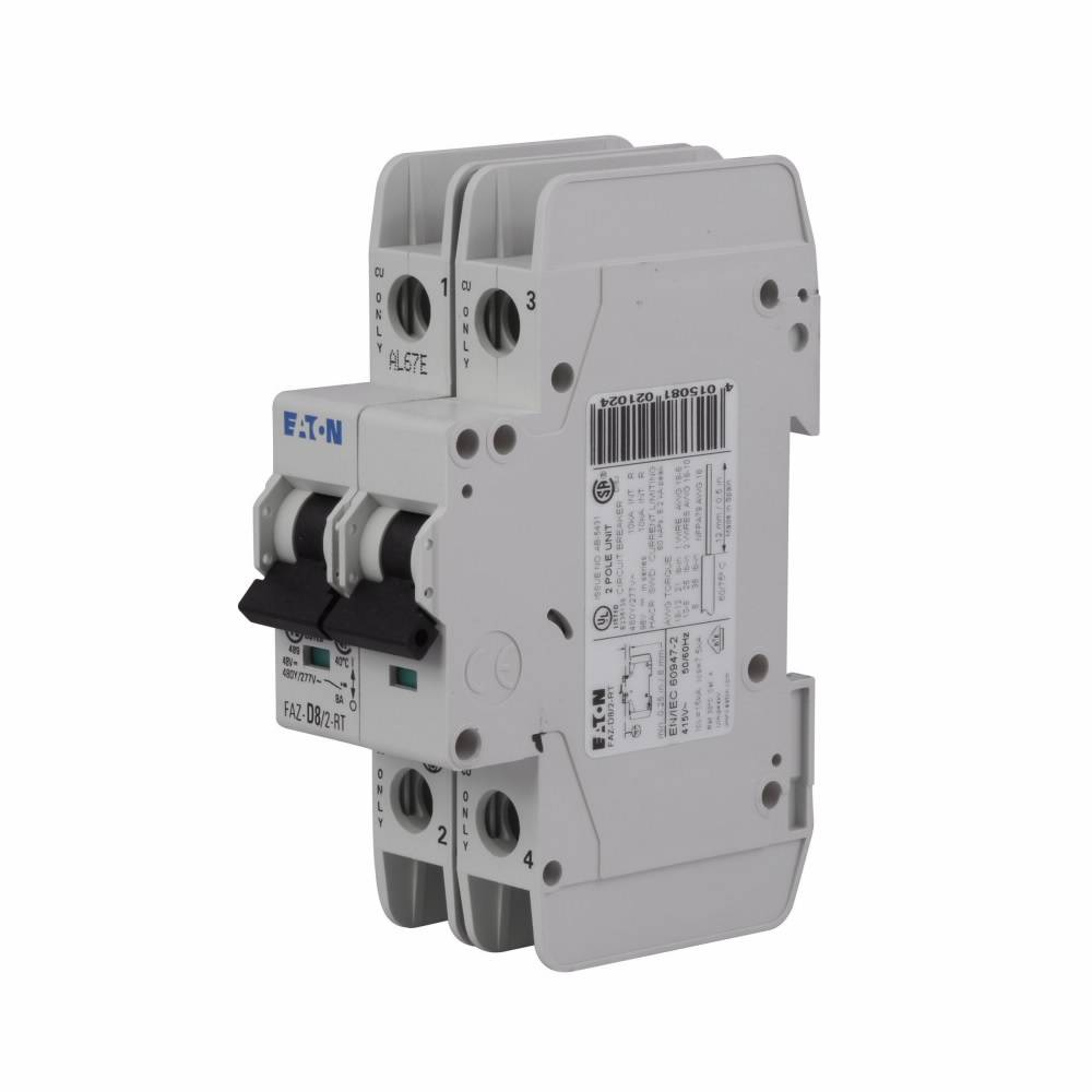 EATON FAZ-D40/2 Supplementary Protector, 480Y/277 VAC, 40 A, 7.5 to 15 kA Interrupt, 2 Poles, 10-20X/D-Curve Trip