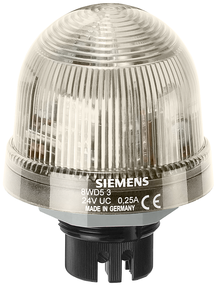 Siemens 8WD5300-1AE Continuous Light Integrated Signal Column Steady Beacon, 24 to 230 VAC/VDC, LED Lamp, 70 mm Dia, Bayonet/Flush Mount, Clear