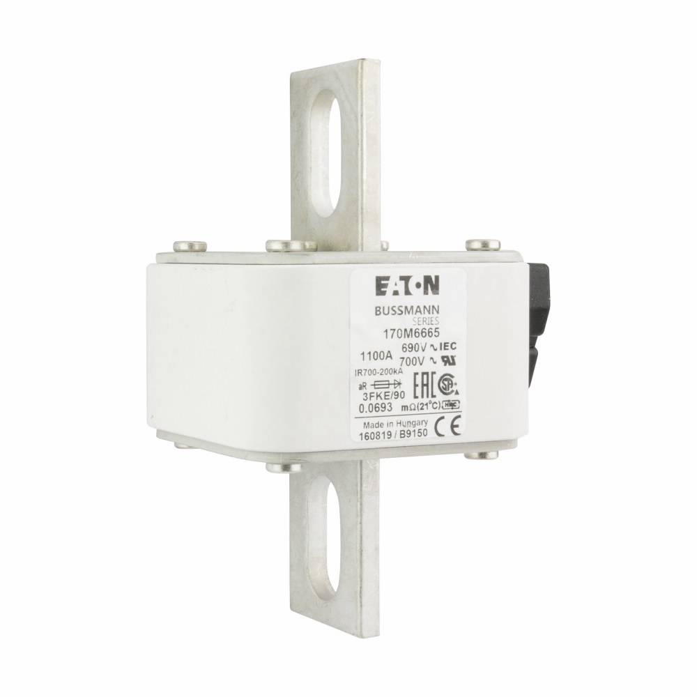 Bussmann 170M6665 Type FKE US Style High Speed Fuse, 1100 A, 690 V, 200 kA Interrupt, Class: aR, Square Body