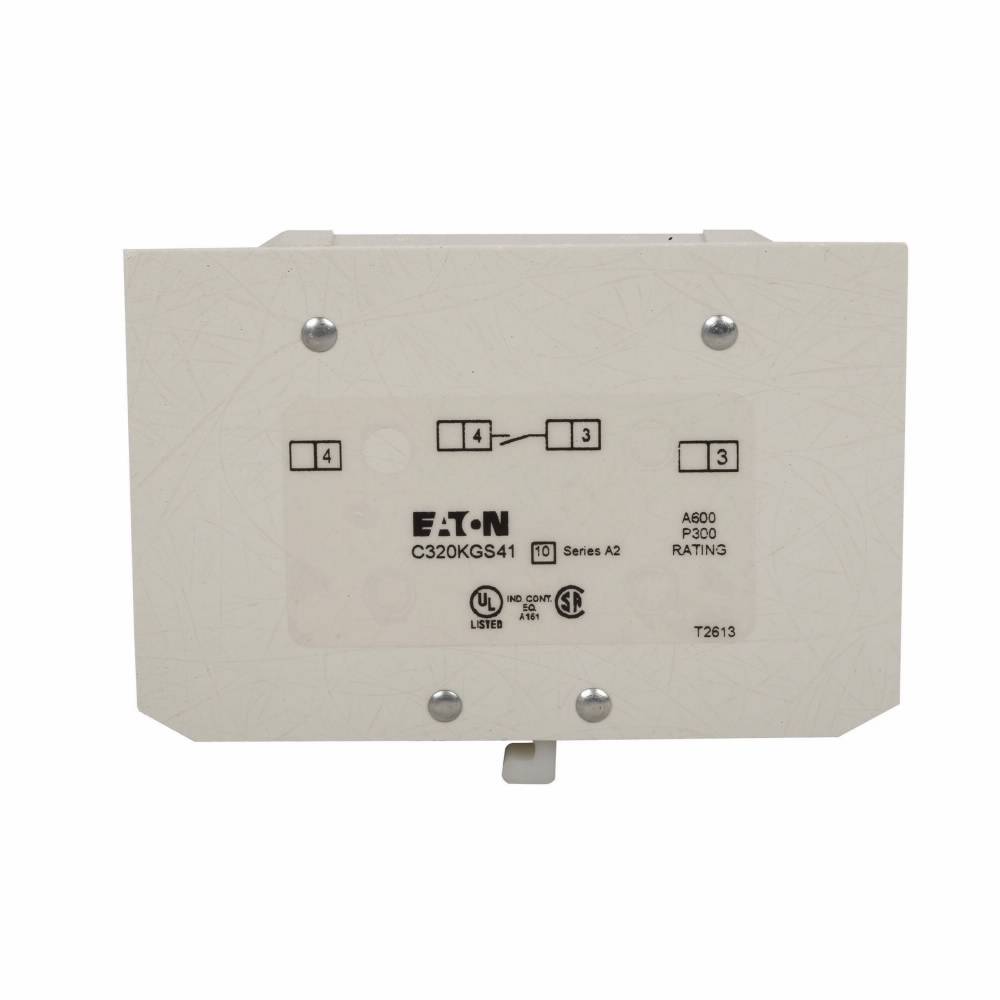 EATON C320KGS41 Base Auxiliary Contact, 250/600 VAC/VDC, 100/400 A, 1 Contacts, Silver Cadmium Alloy