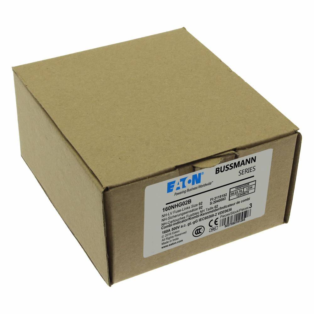 Edison Bussmann 160NHG02B NH Fuse Link, 500 VAC, 160 A, For Use With Class C gG/gL Fuse, Ceramic