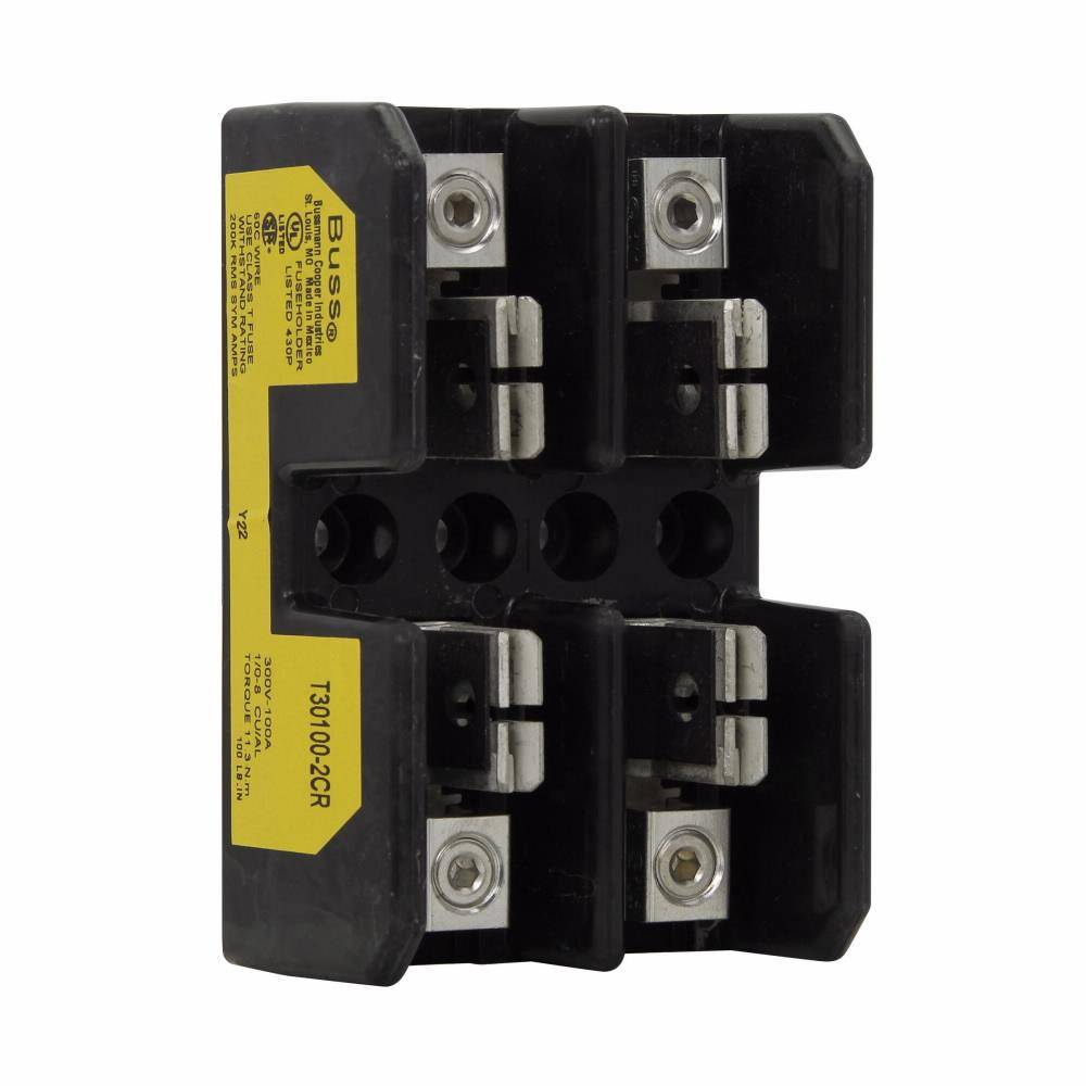 Edison T30100-2CR T300 Open Style Fuse Block, 300 VAC/VDC, 61 to 100 A, T Class, 8 to 1/0 AWG Wire, 2 Poles