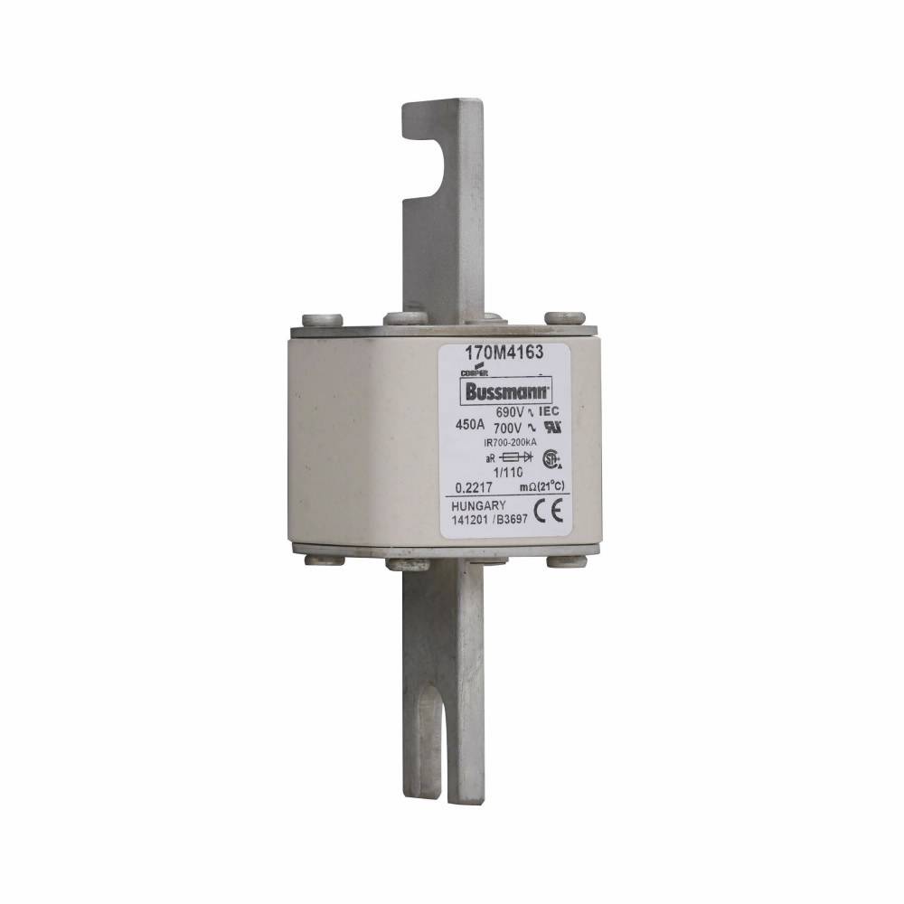 Bussmann 170M4163 Type 110 High Speed Fuse, 450 A, 690 V, 200 kA Interrupt, Class: aR, Square Body