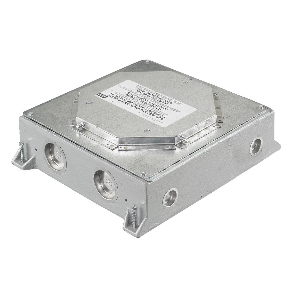 Wiring Device-Kellems CFB4G30RCI CFB Fully Adjustable On-Grade Recessed Standard Floor Box, Cast Iron, 32.5 cu-in Capacity, 4 Gangs, (8) Knockouts, 11.44 in L x 13.19 in W x 3.92 in H