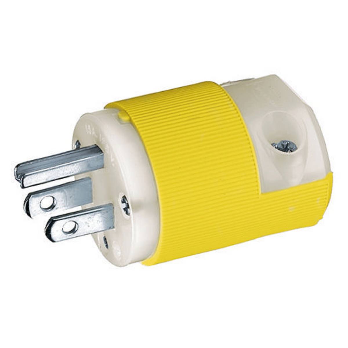 Wiring Device-Kellems Insulgrip® HBL52CM66C 1-Phase Corrosion-Resistant Grounding Portable Standard Cord Mount Straight Blade Plug, 125 VAC, 15 A, 2 Poles, 3 Wires, Yellow