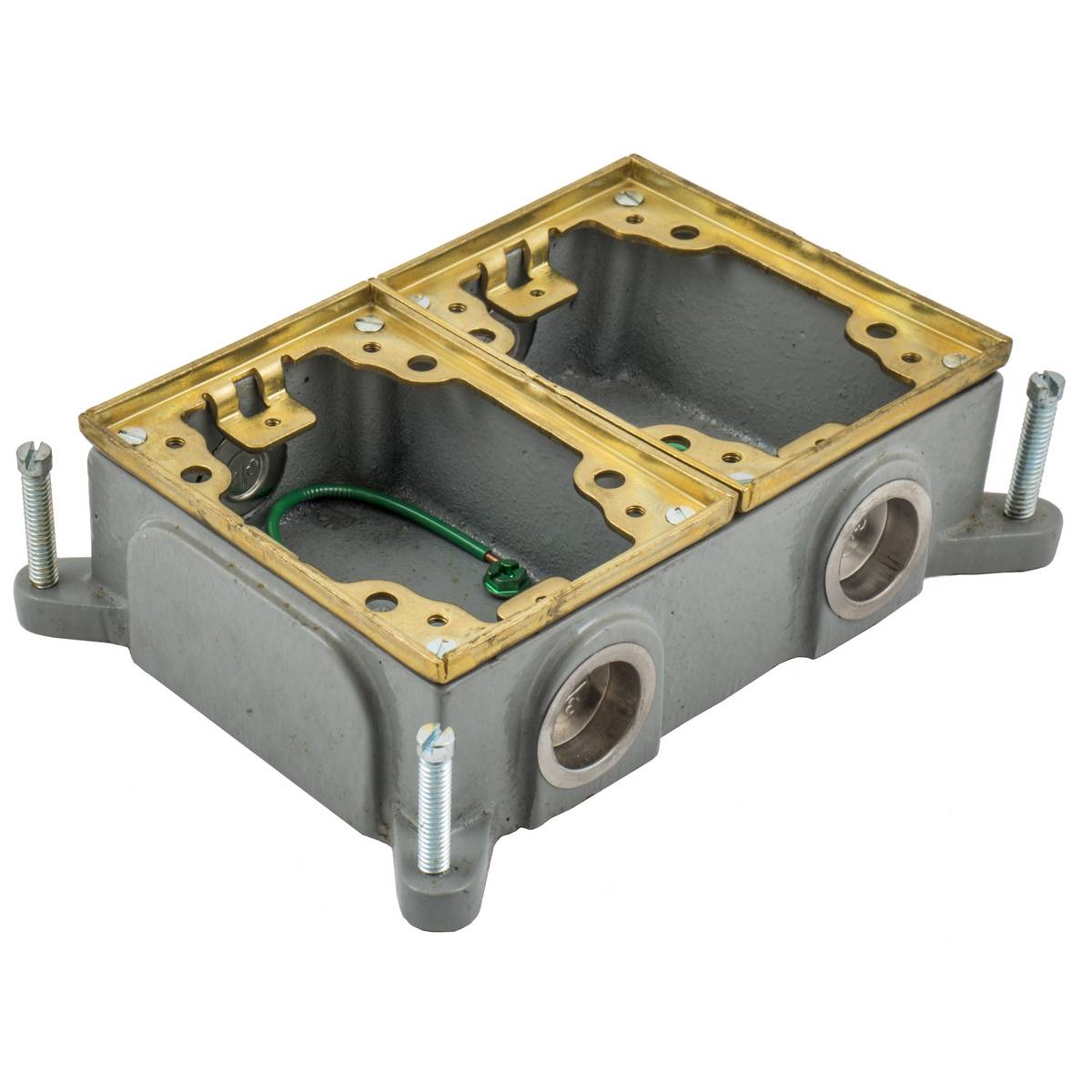 Wiring Device-Kellems B4214 Semi-Adjustable Shallow Concrete Floor Box, Cast Iron, 16 cu-in/Gang Capacity, 2 Gangs, 4 Knockouts, 5.46 in L x 4.19 in W x 2 in H
