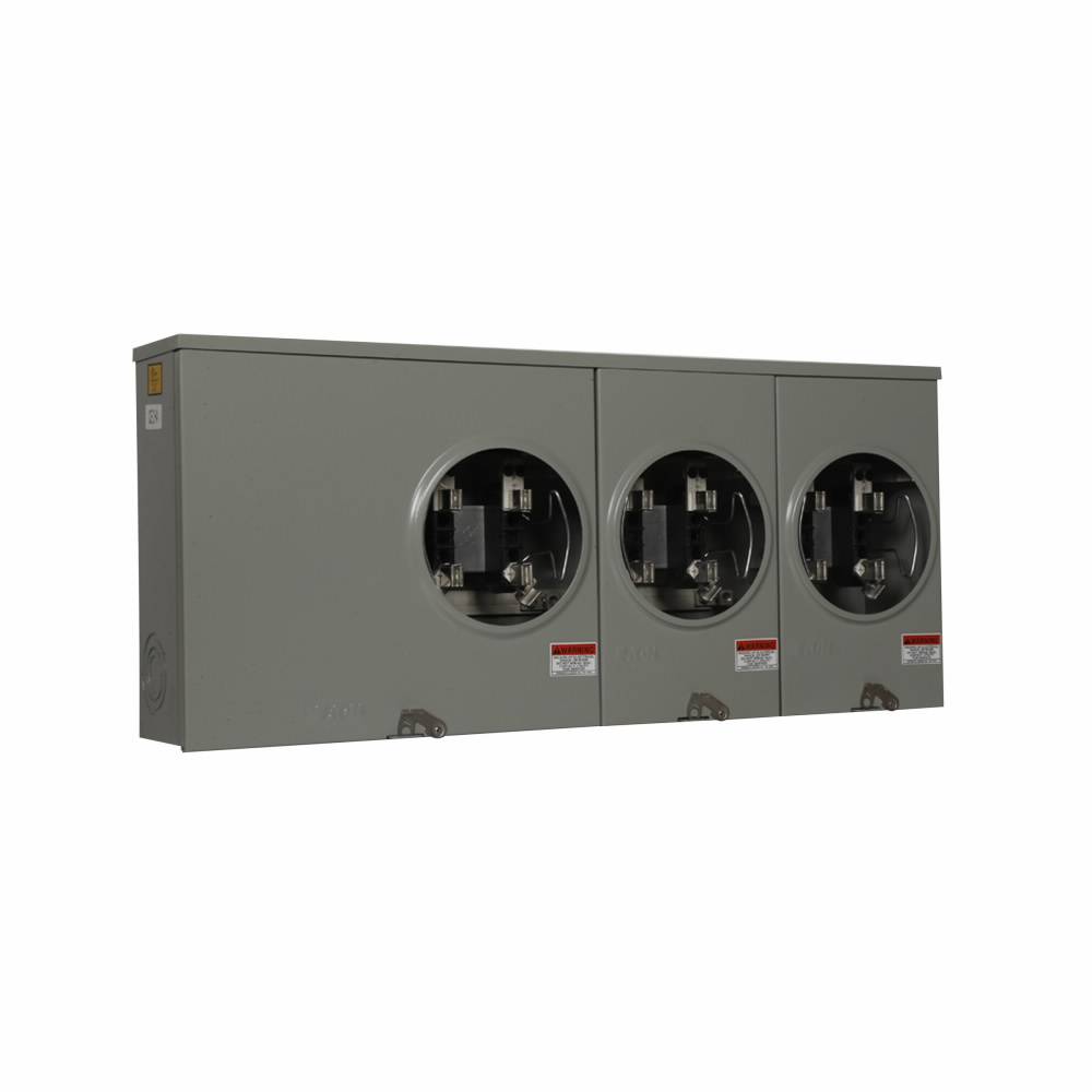 EATON 1009694CH 3-Position 3-Wire Horizontal Ganged Horn Bypass Meter Socket, 600 VAC, 100 A, 1 ph Phase