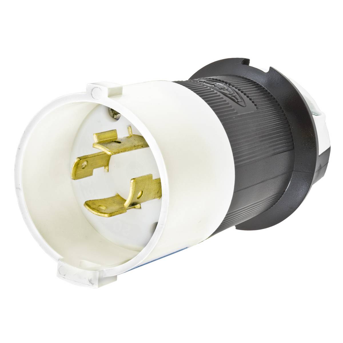 Wiring Device-Kellems Twist-Lock® Safety-Shroud® HBL2421S 3-Phase Grounding Male Shrouded Standard Cord Mount Locking Plug, 250 VAC, 20 A, 3 Poles, 4 Wires, Black/White