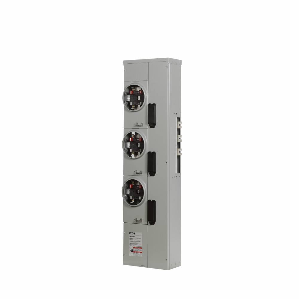 EATON 1MM320RRLBC 3-Meter 4-Jaw B-C Phase Balanced Multiple Metering Meter Stack Module With Ringless Style Cover and Horn Bypass, 120/240 VAC, 200 A, 1 Phase, 3 Wires