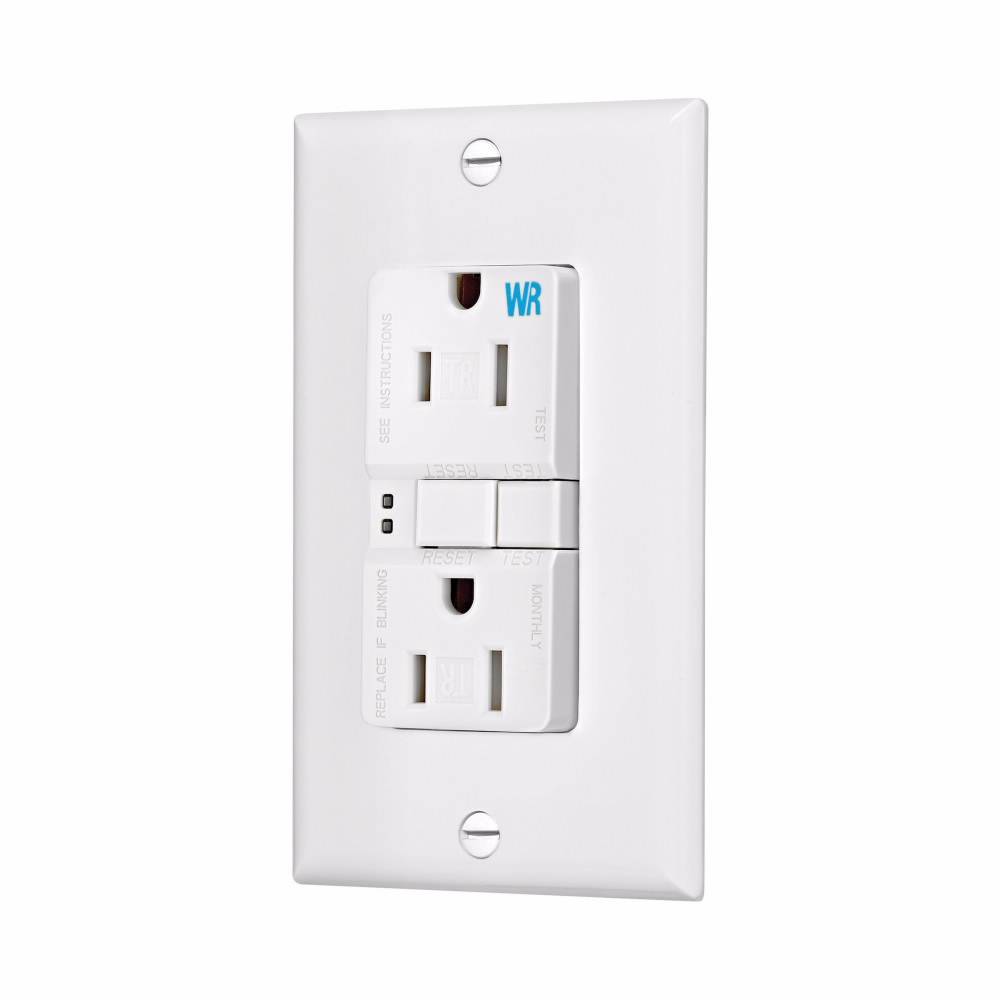 EATON Arrow Hart™ Eaton Wiring Devices TWRSGF15W Duplex Self-Test Tamper Weather-Resistant GFCI Receptacle, 125 VAC, 15 A, 2 Poles, 3 Wires, White