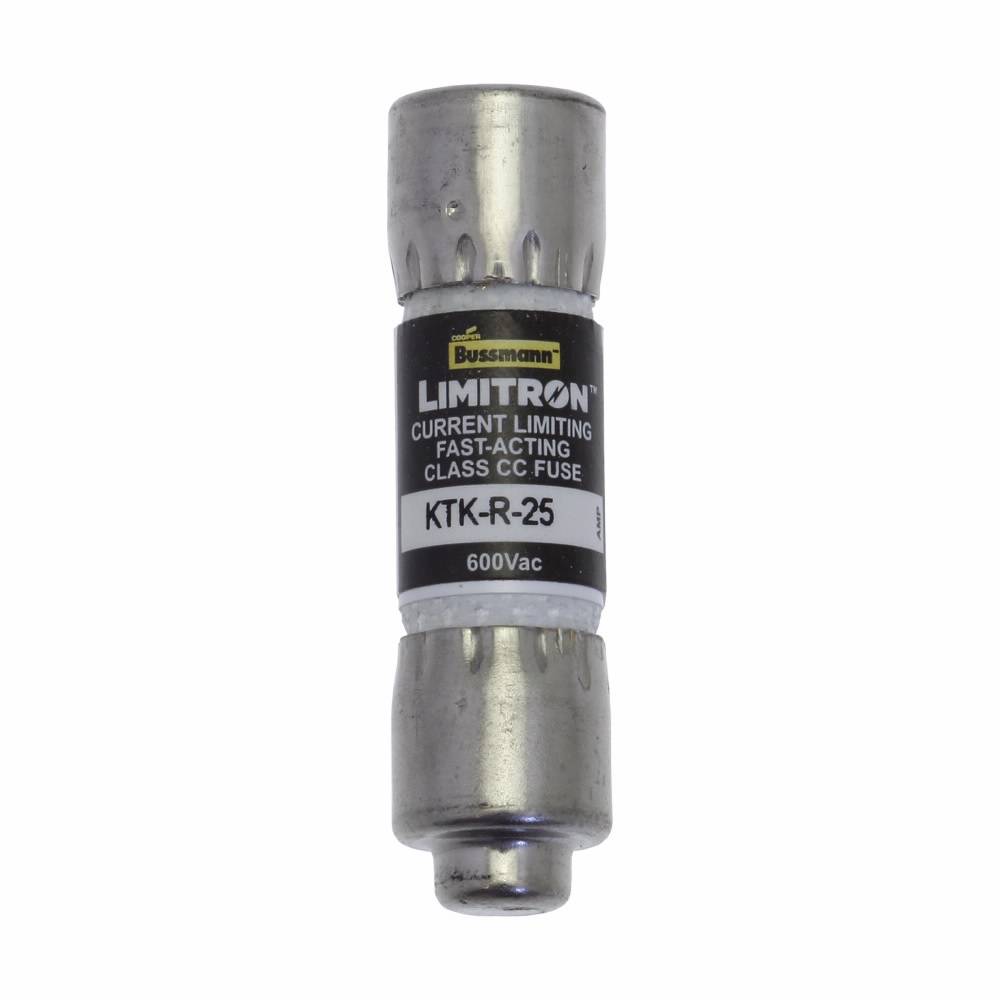 Bussmann Limitron™ KTK-R-25 Current Limiting Fast Acting Fuse, 25 A, 600 V, 200 kAIC Interrupt, CC Class, Cylindrical Body