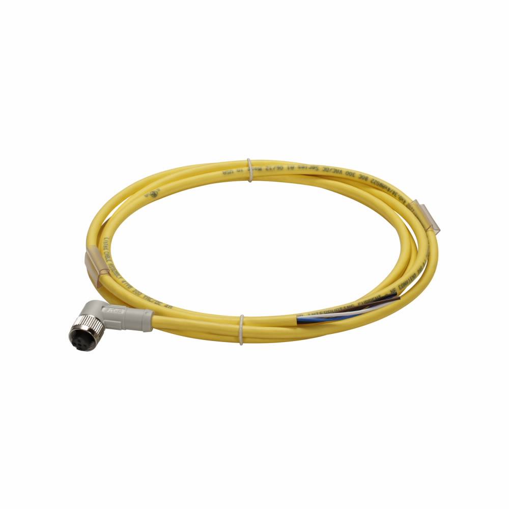 EATON CSDR4A4RY2202 Global Plus 4-Wire Standard Single End Connector Cable, M12x1 4-Pin Micro-Style Female Connector, 2 m L Cable, 4 Poles, Single Keyway