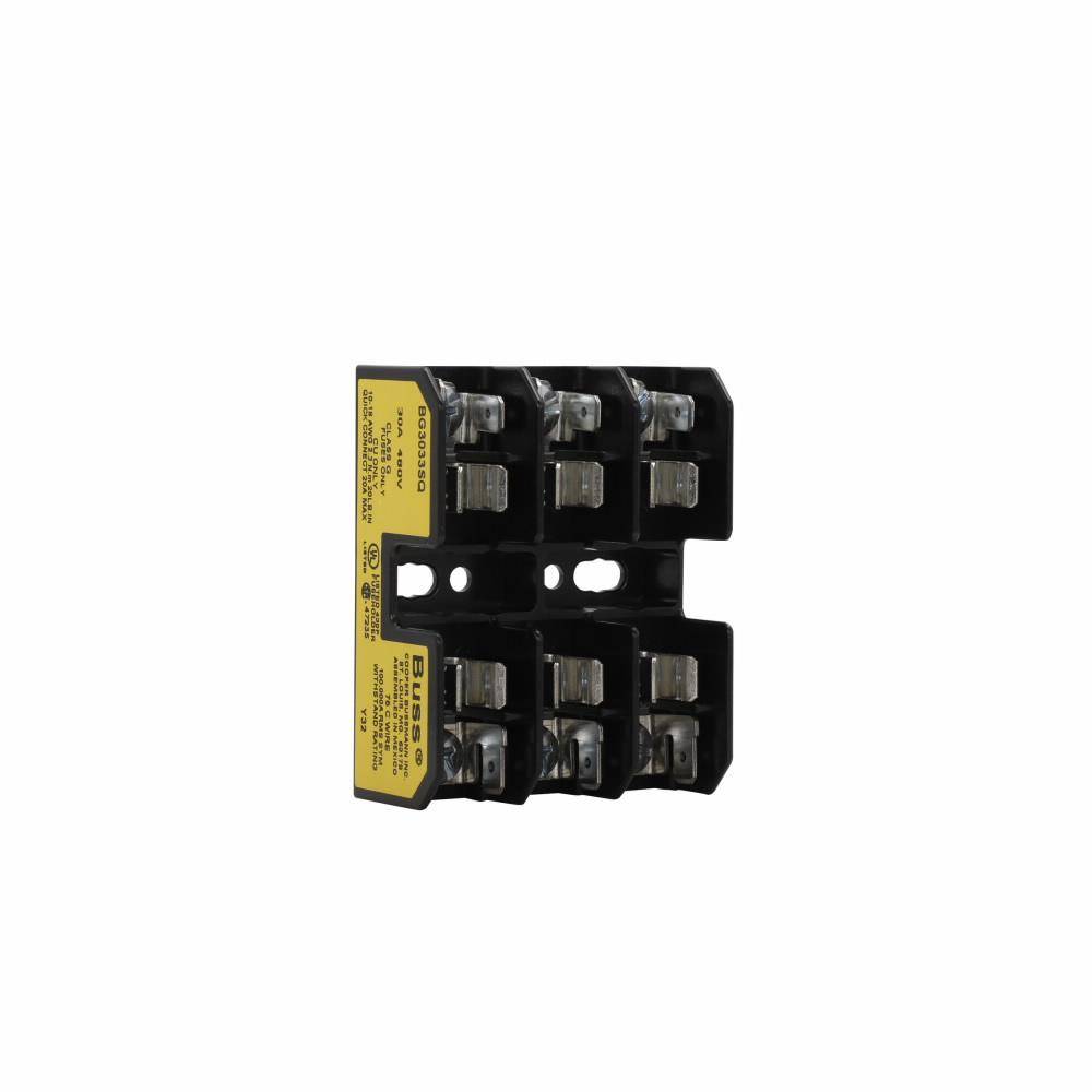 Edison BG3033SQ Open Fuse Block, 480 V, 30 A, Class: G, 14 to 10 AWG Cu Wire, 3 Poles