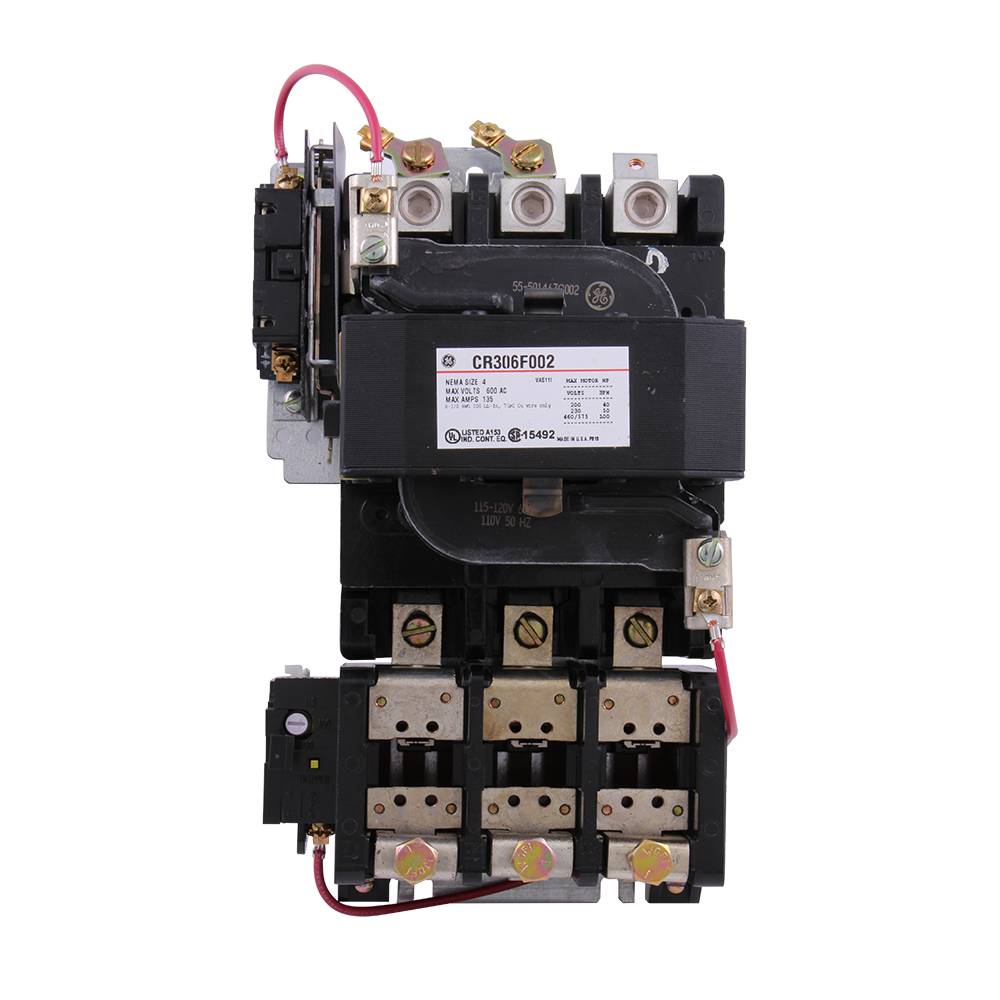 GE CR306F002 300 Line Full Voltage Non-Combination Non-Reversing NEMA Magnetic Starter, 115 to 120 VAC V Coil, 3 Poles, Open Enclosure