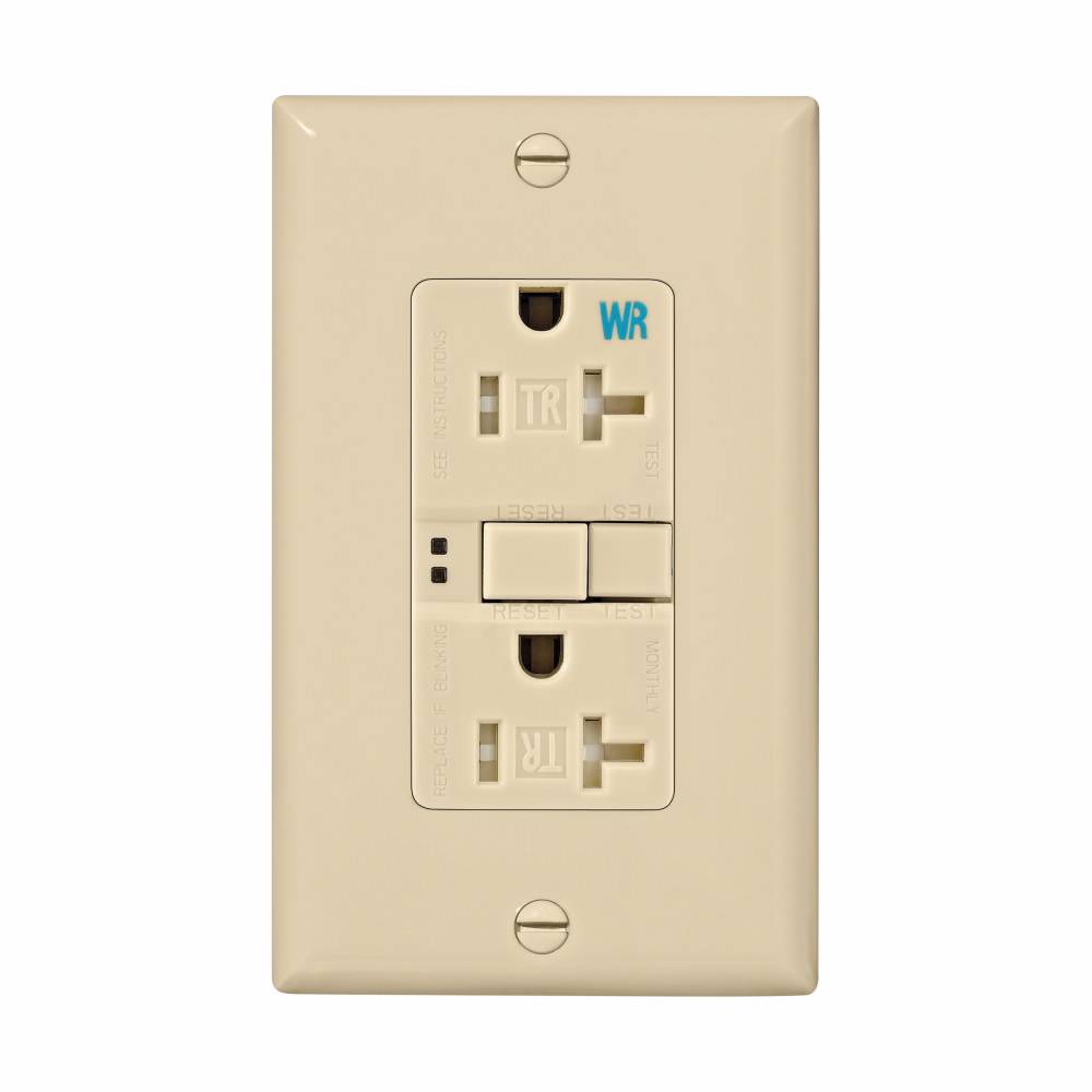 Eaton Wiring Devices TWRSGF20V TWRSGF Tamper/Weather-Resistant Duplex GFCI Receptacle, 125 VAC, 20 A, 2 Poles, 3 Wires, Ivory