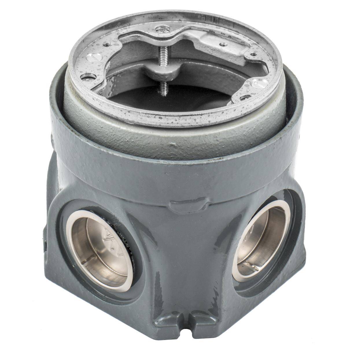 Wiring Device-Kellems BA2506 Deep Fully Adjustable Concrete Floor Box, Cast Iron, 50.8 cu-in Capacity, 1 Gangs, 4 Knockouts, 5 in L x 4.66 in W x 4.75 in H