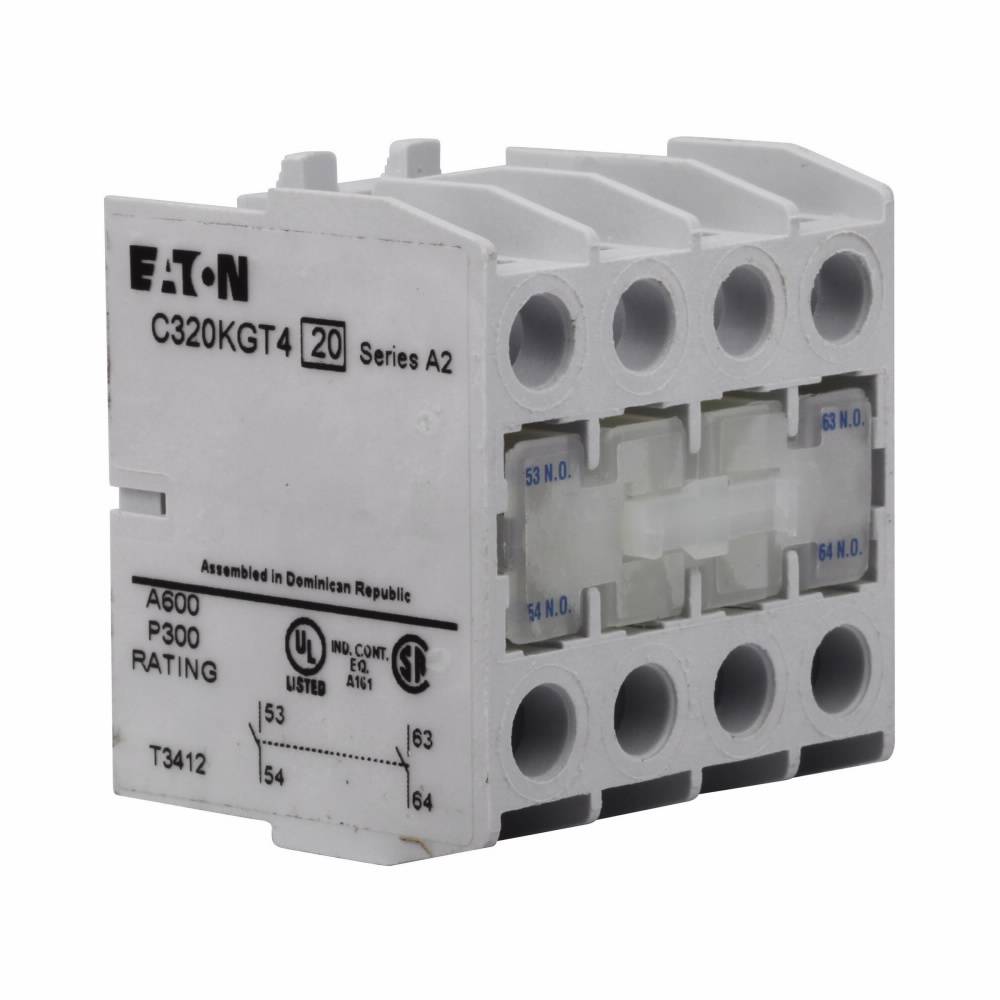 EATON C320KGT4 Heavy Duty Auxiliary Contact Kit, 600 VAC, 10 A, 4 Contacts, Silver Cadmium Alloy