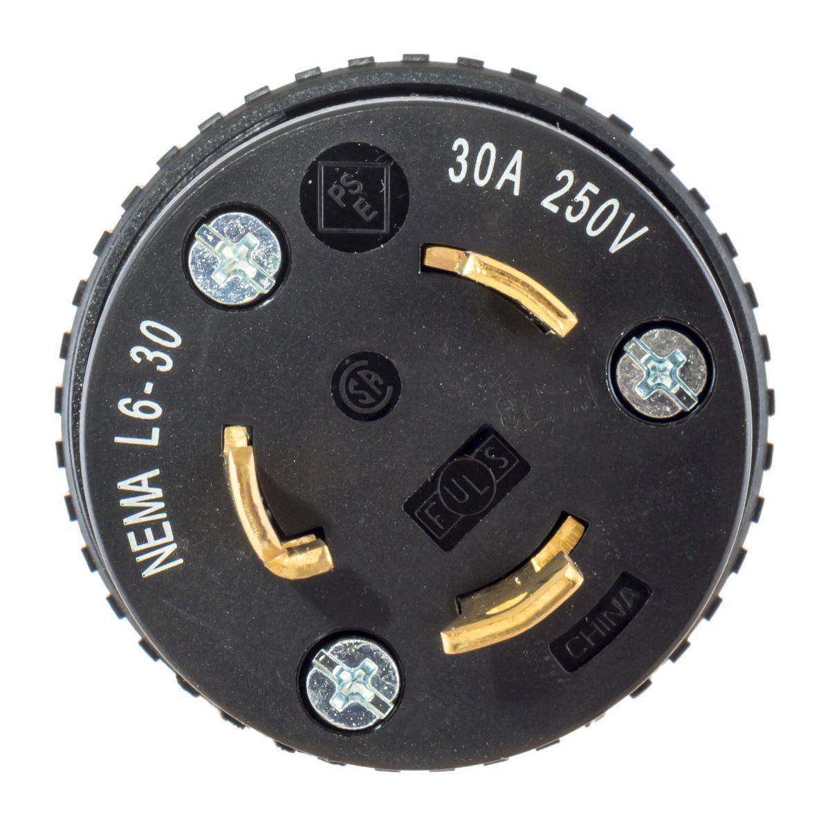Wiring Device-Kellems HBL2621BK Grounding Male Standard Cord Mount Locking Plug, 250 VAC, 30 A, 2 Poles, 3 Wires, Black
