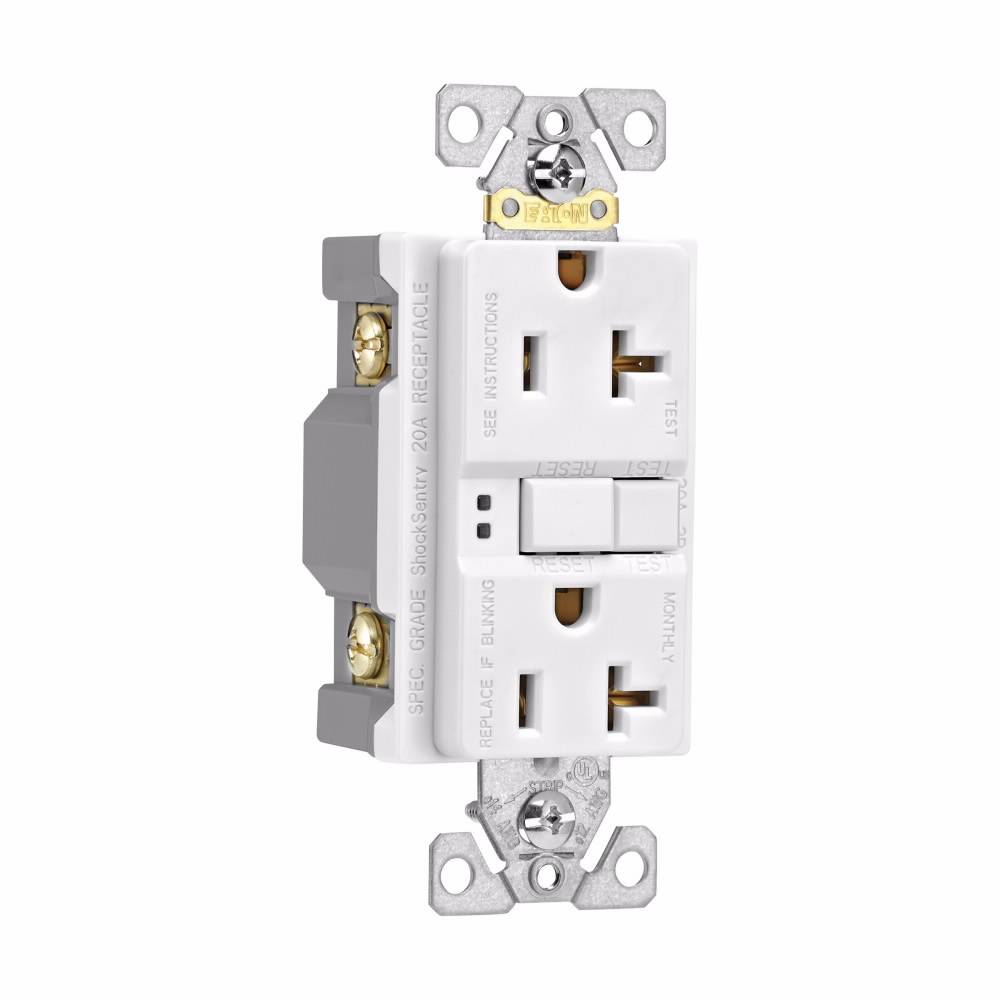 Eaton Wiring Devices SGF20W SGF Duplex GFCI Receptacle, 125 VAC, 20 A, 2 Poles, 3 Wires, White