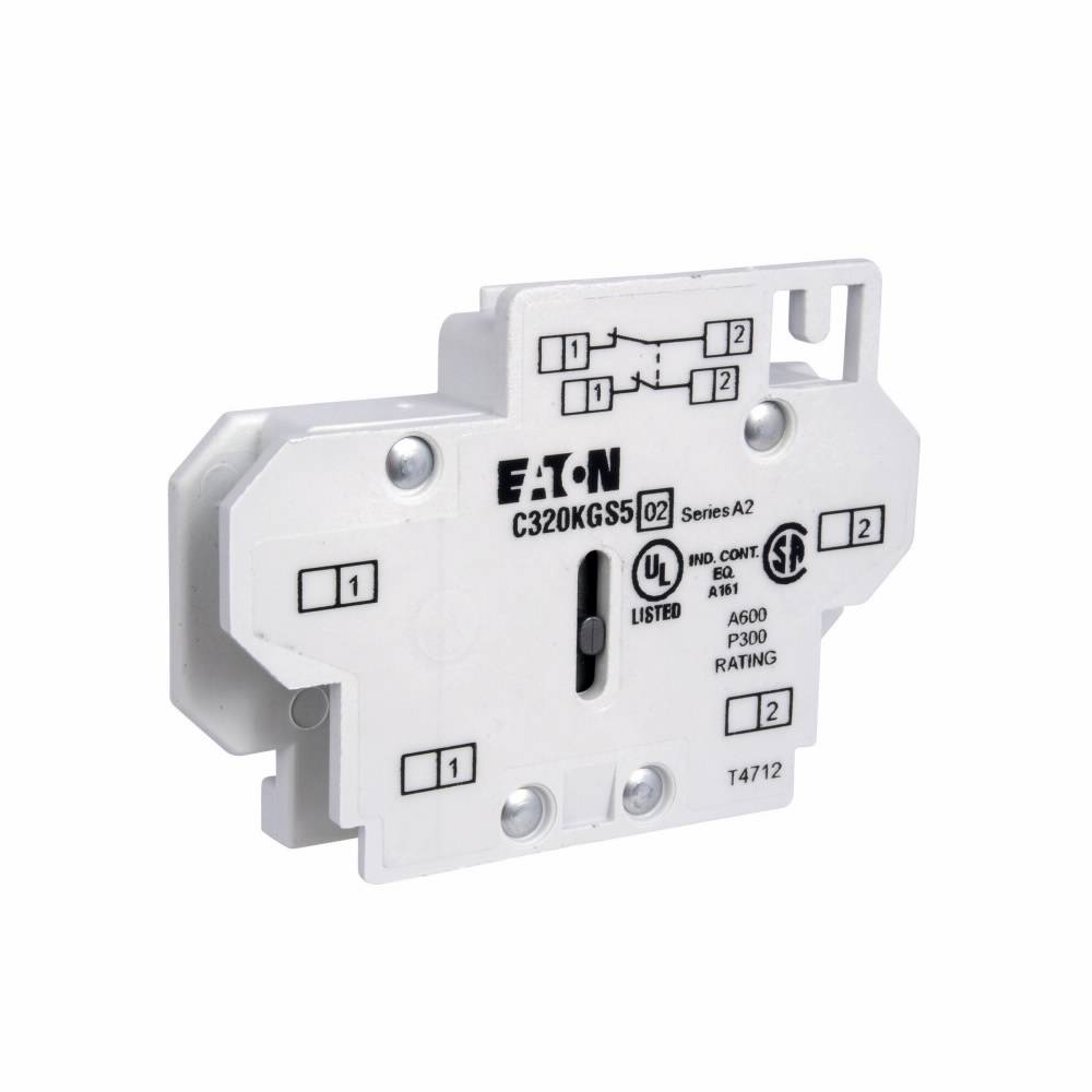 EATON C320KGS5 Auxiliary Contact, 250/600 VAC/VDC, 5/10 A, 2 Contacts, Silver Cadmium Alloy