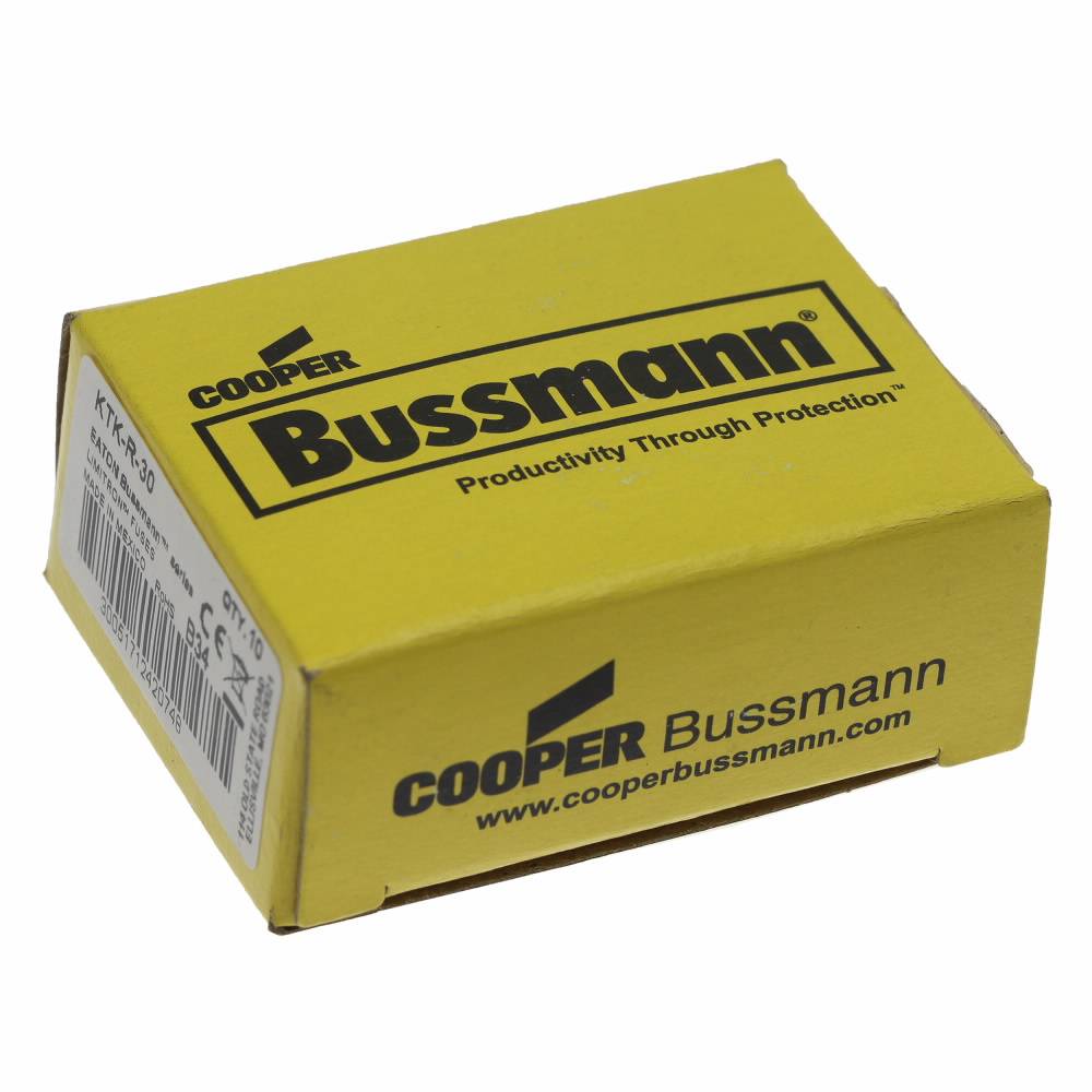 Bussmann Limitron™ KTK-R-30 Current Limiting Fast Acting Fuse, 30 A, 600 V, 200 kAIC Interrupt, CC Class, Cylindrical Body