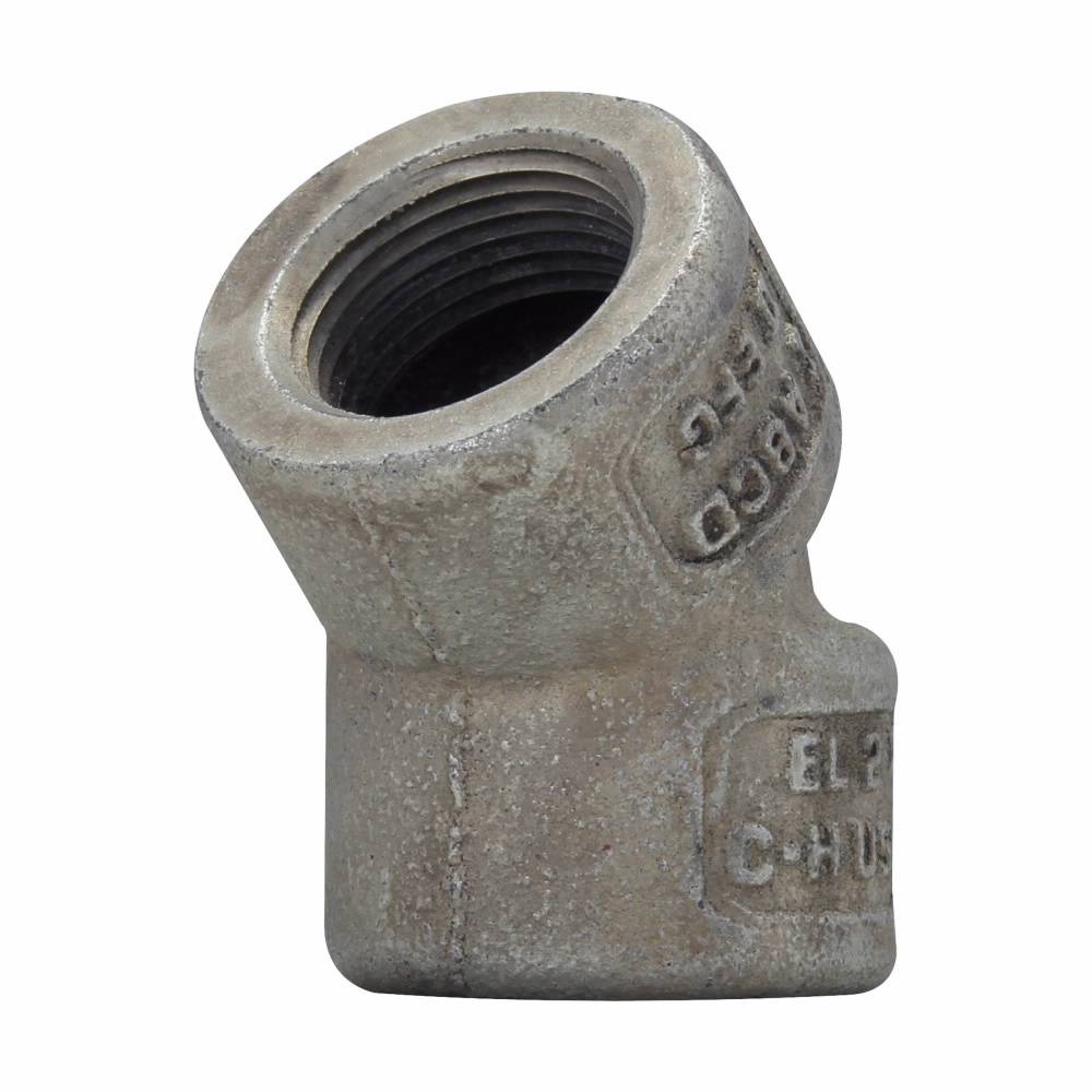 Crouse-Hinds EL3 EL Series Female Conduit Elbow, 1 in Trade, 45 deg, Ductile Iron/Feraloy® Iron Alloy, Aluminum Acrylic Painted/Electro-Galvanized