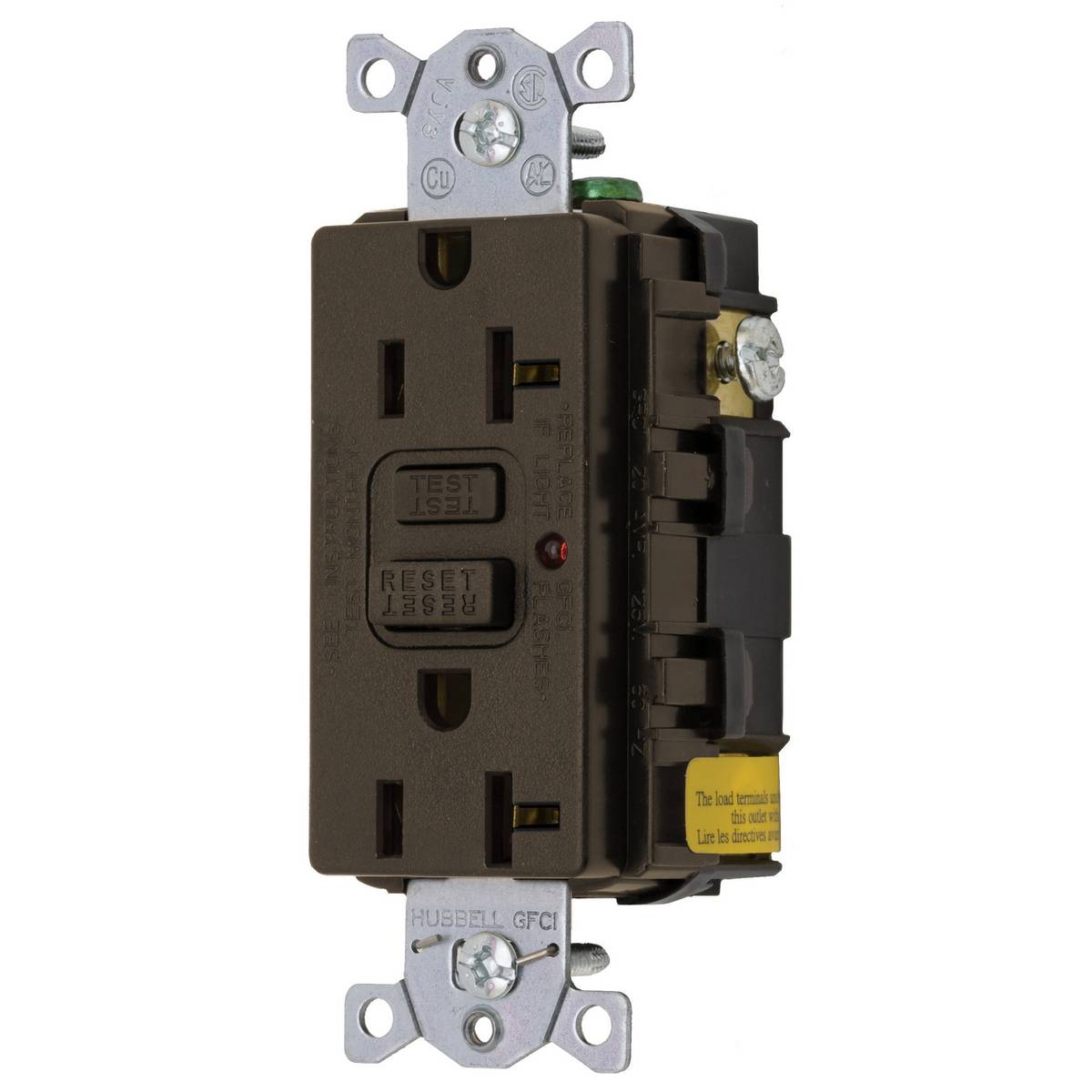 Bryant Electric Hubbell-Pro™ CIRCUITPRO® GF20LA 1-Phase Grounding Heavy Duty Self-Test Standard GFCI Receptacle, 125 VAC, 20 A, 2 Poles, 3 Wires, Light Almond