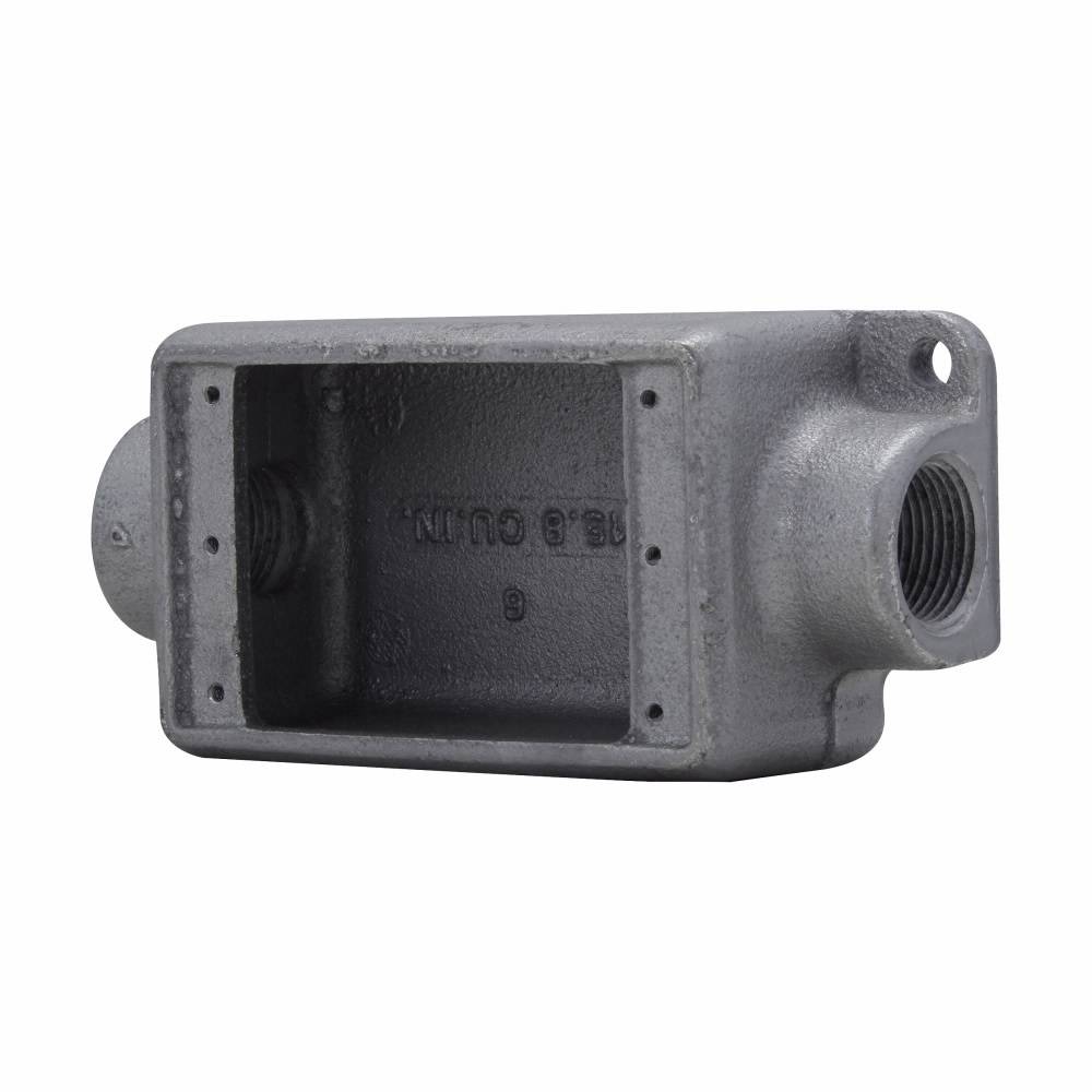 Crouse-Hinds Condulet® FDC2 2-Entry Type FDC Deep Feed-Through Conduit Device Box With Mounting Lug, Ground Screw, 3/4 in Trade, 1 Gang, Feraloy Iron Alloy, Electrogalvanized/Aluminum Acrylic Painted