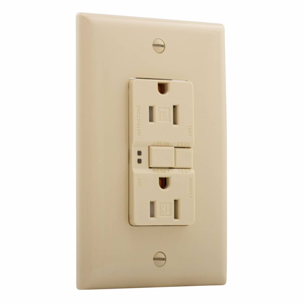 EATON Eaton Wiring Devices TRSGF15V-M Duplex Self-Test Tamper-Resistant GFCI Receptacle, 125 VAC, 15 A, 2 Poles, 3 Wires, Ivory