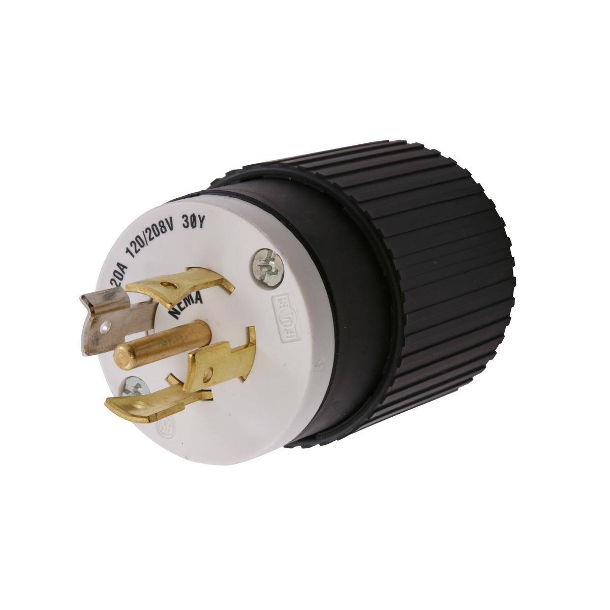 Wiring Device-Kellems Twist-Lock® L2230P 3-Phase Male Grounding Standard Cord Mount Locking Plug, 277/480 VAC, 30 A, 4 Poles, 5 Wires, Black
