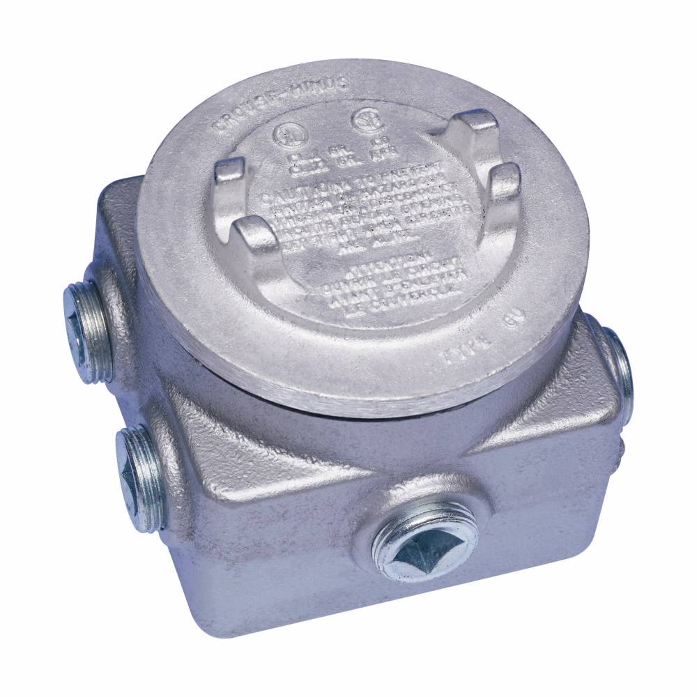 EATON Crouse-Hinds GUP214 Dust-Ignitionproof Explosionproof Raintight Junction Box, 4-1/8 in H x 4-1/8 in W x 2-3/4 in D, NEMA 4, Feraloy® Iron Alloy