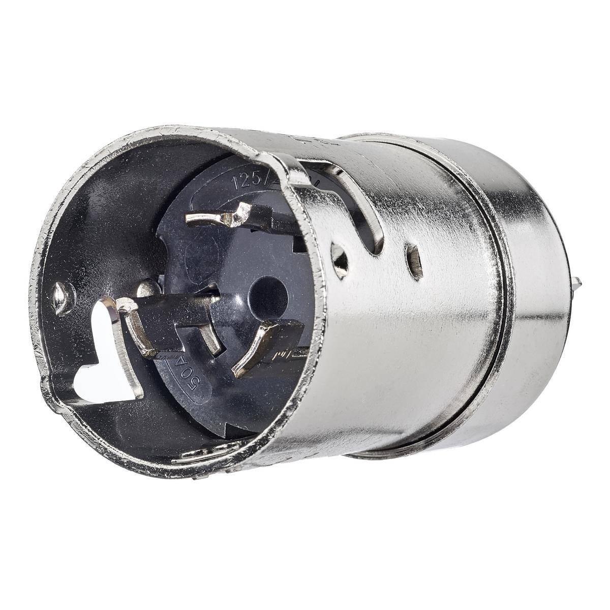 Wiring Device-Kellems HBL63CM65 HBL® 1-Phase Grounding Cord Mount Locking Plug, 125/250 VAC, 50 A, 3 Poles, 4 Wires, Metallic