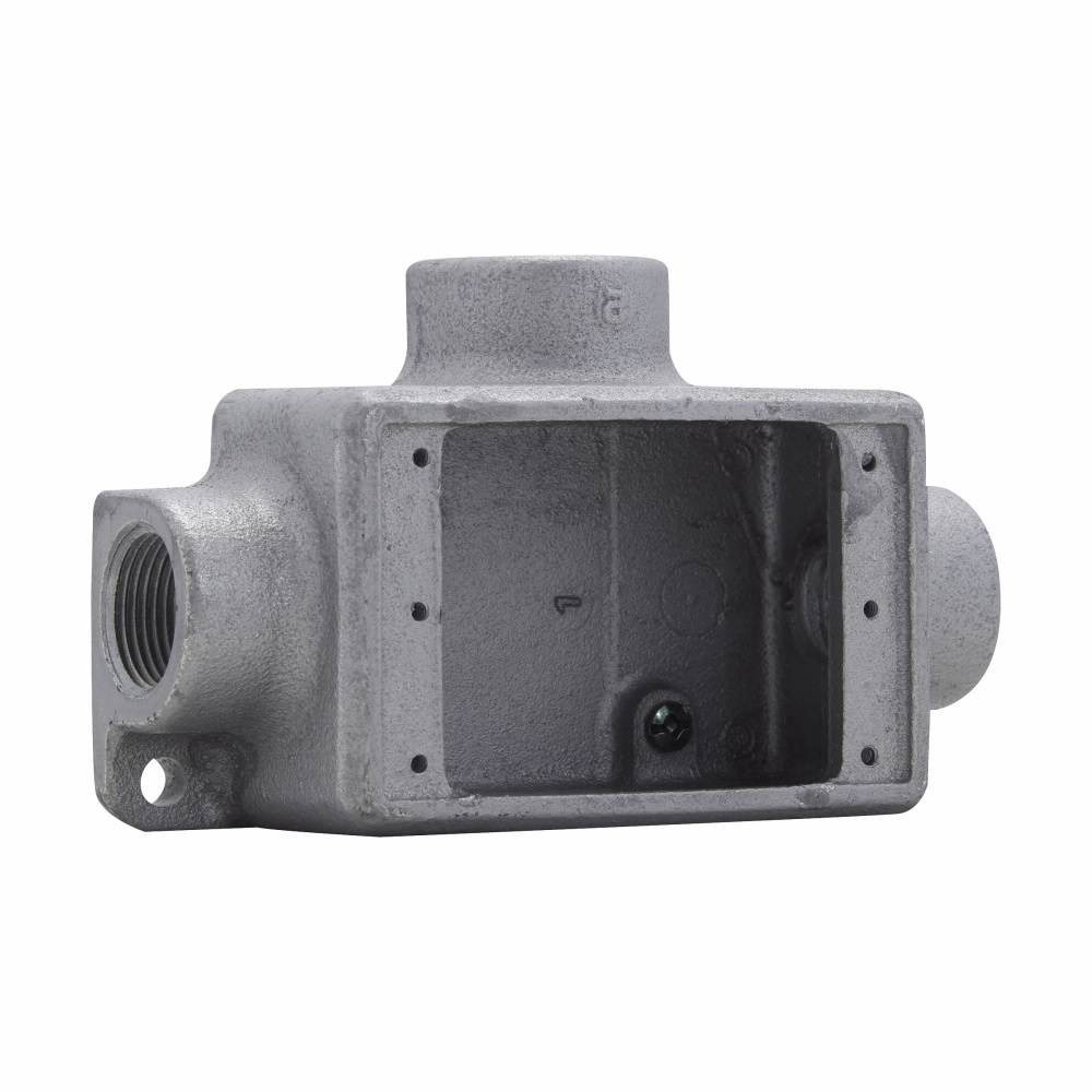 Crouse-Hinds Condulet® FSCT2 Type FSC 3-Outlet Shallow Device Box With Mounting Lug, 3/4 in Trade, 1 Gang, Feraloy Iron Alloy, Electro-Galvanized