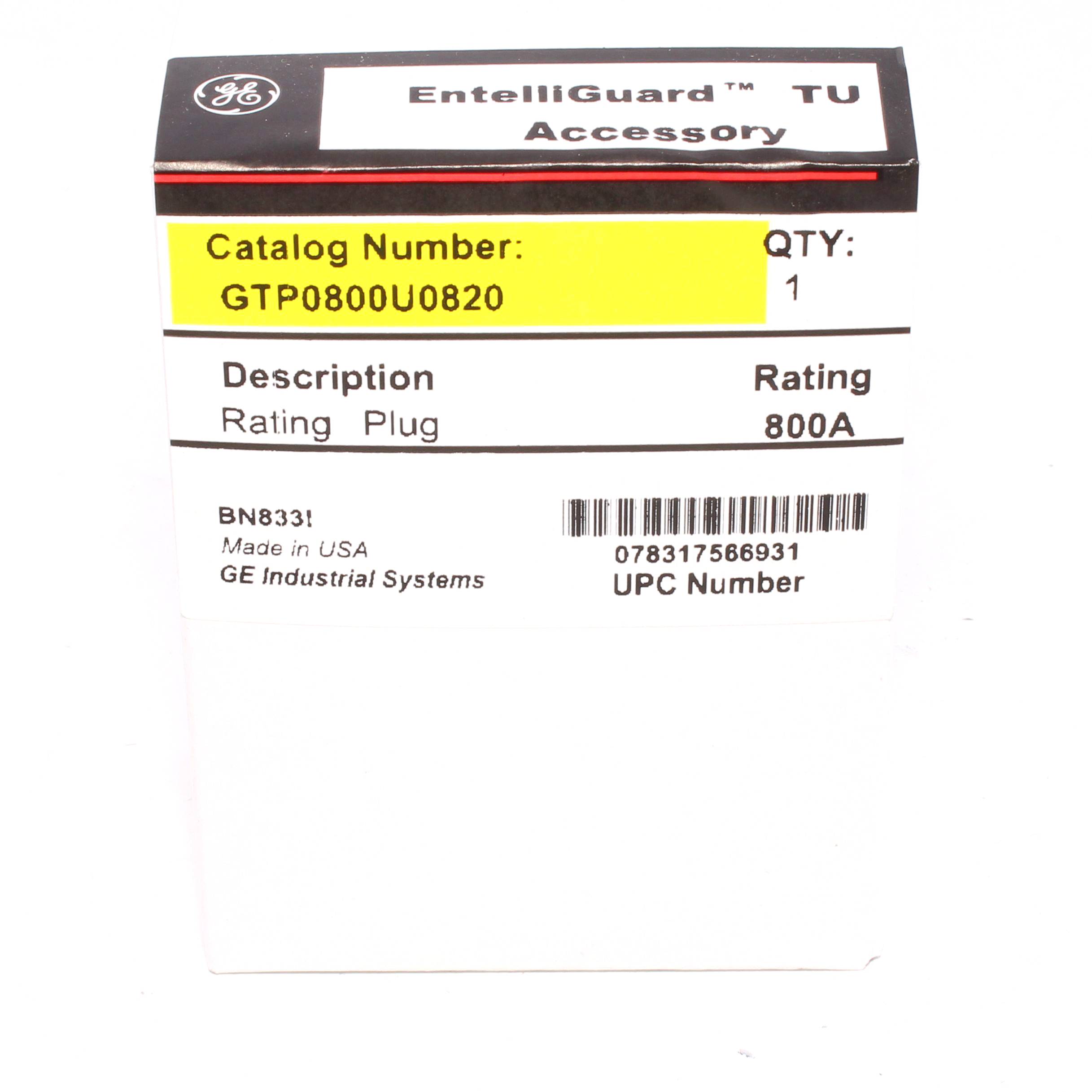 GE GTP0800U0820 Interchangeable Universal Trip Unit Rating Plug, 2000 A, 800 A Plug Current