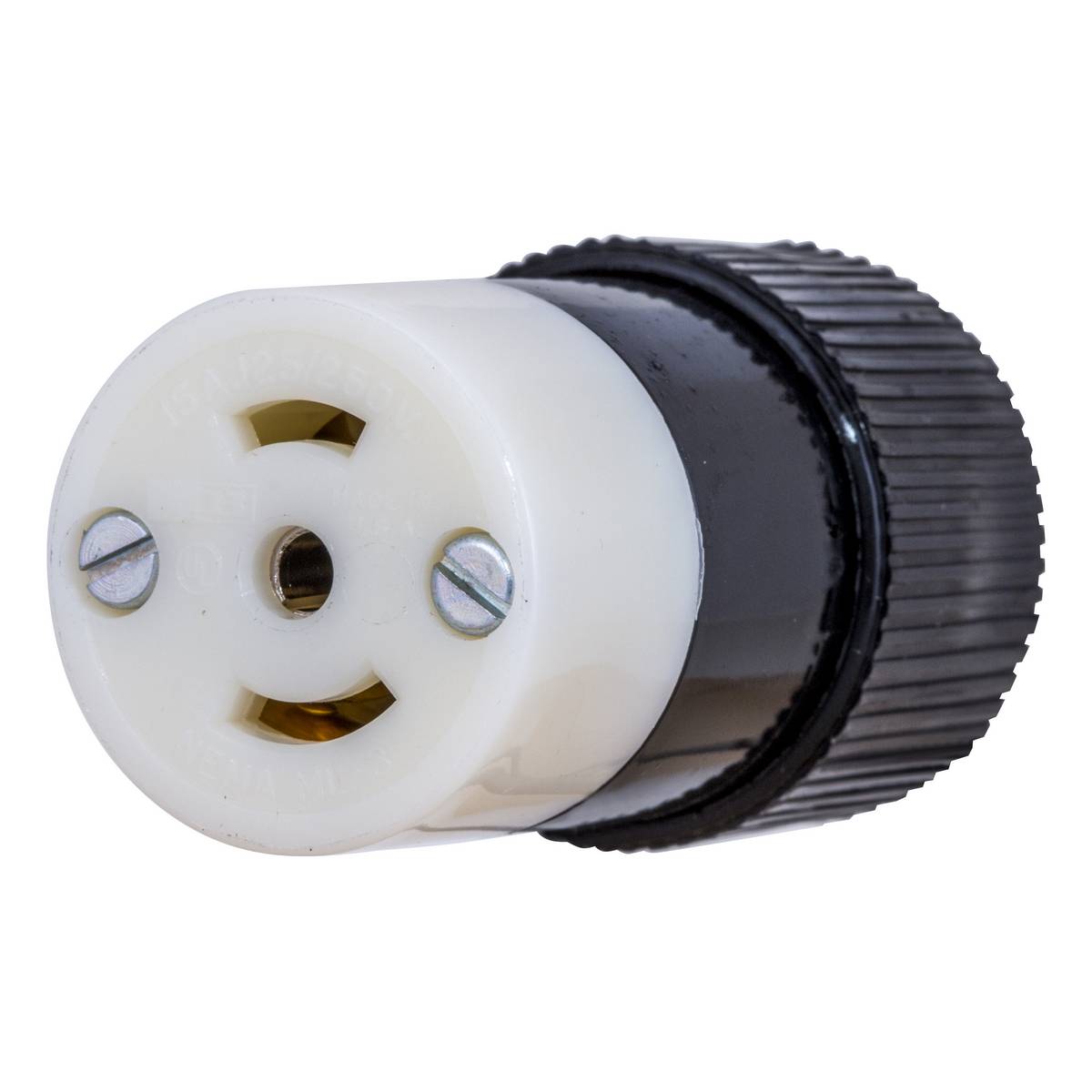 Wiring Device-Kellems Twist-Lock® Insulgrip® 7484NC Female Midget Non-Grounding Locking Connector, 125/250 VAC, 15 A, 3 Poles, 3 Wires, Black/White