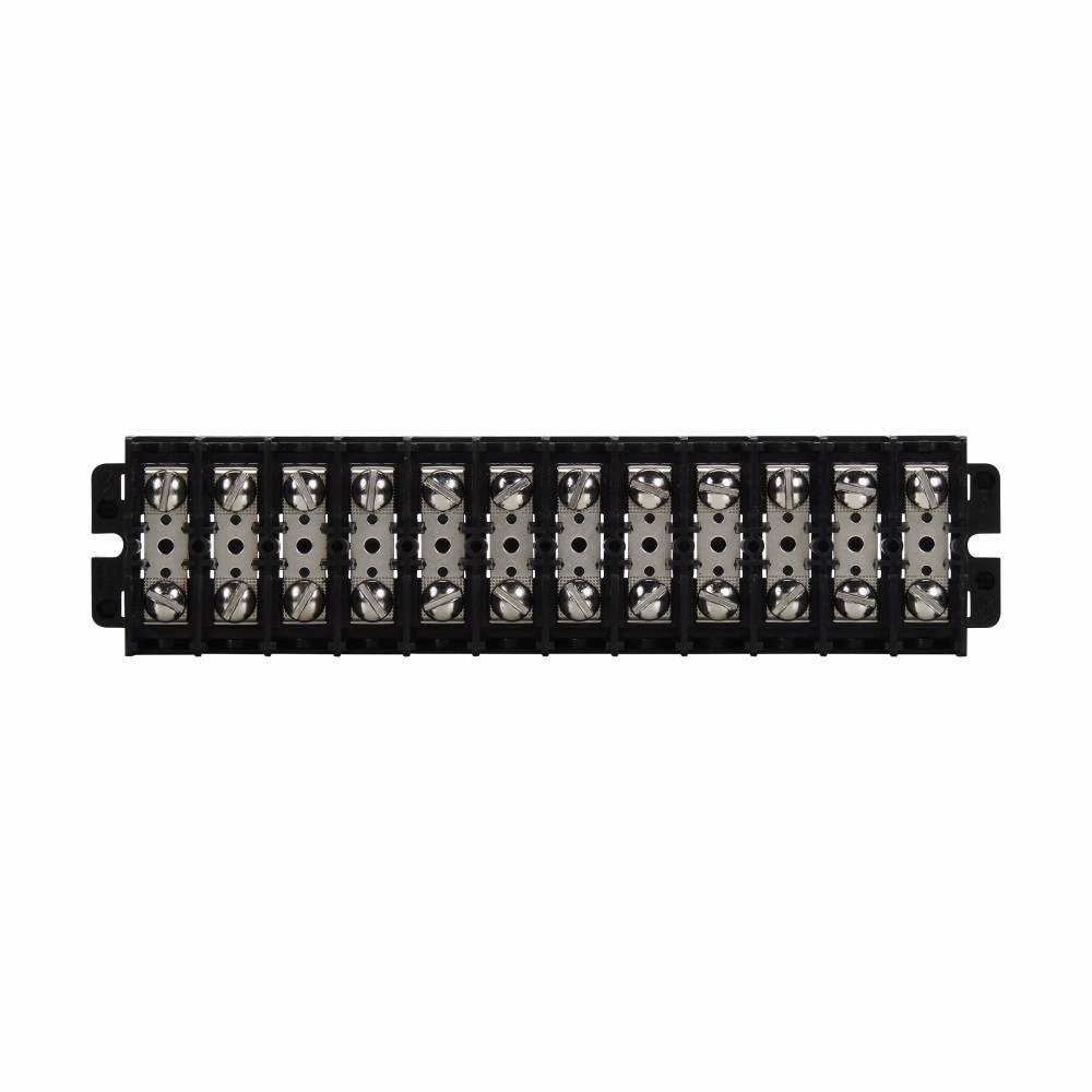 Bussmann KUX12-PNUV Short Block Double Row Terminal Block Strips and Barrier Block, 600 V, 60 A, 22 to 6 AWG Wire, Black